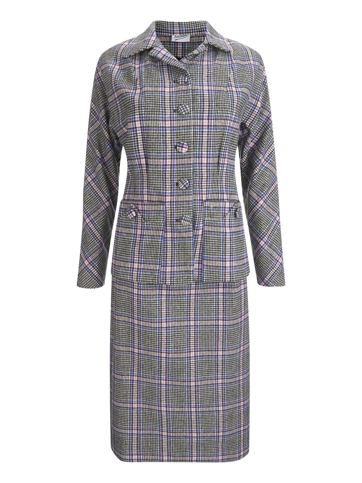 1940s Vintage Amity Skirt Suit in Pink & Black Check