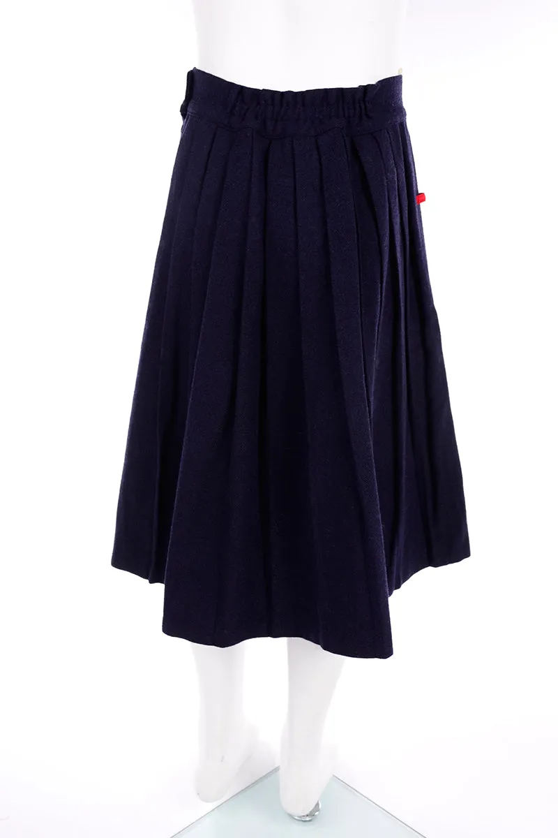 1960s De Pinna Navy Pleated Wool Long Circle Skirt