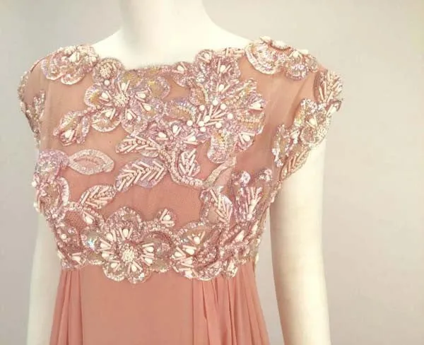 1960s Helen Rose Silk Pink Beaded Evening Gown