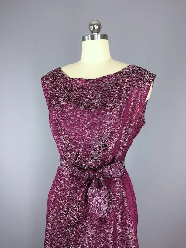 1960s Vintage Purple Satin Brocade Dress