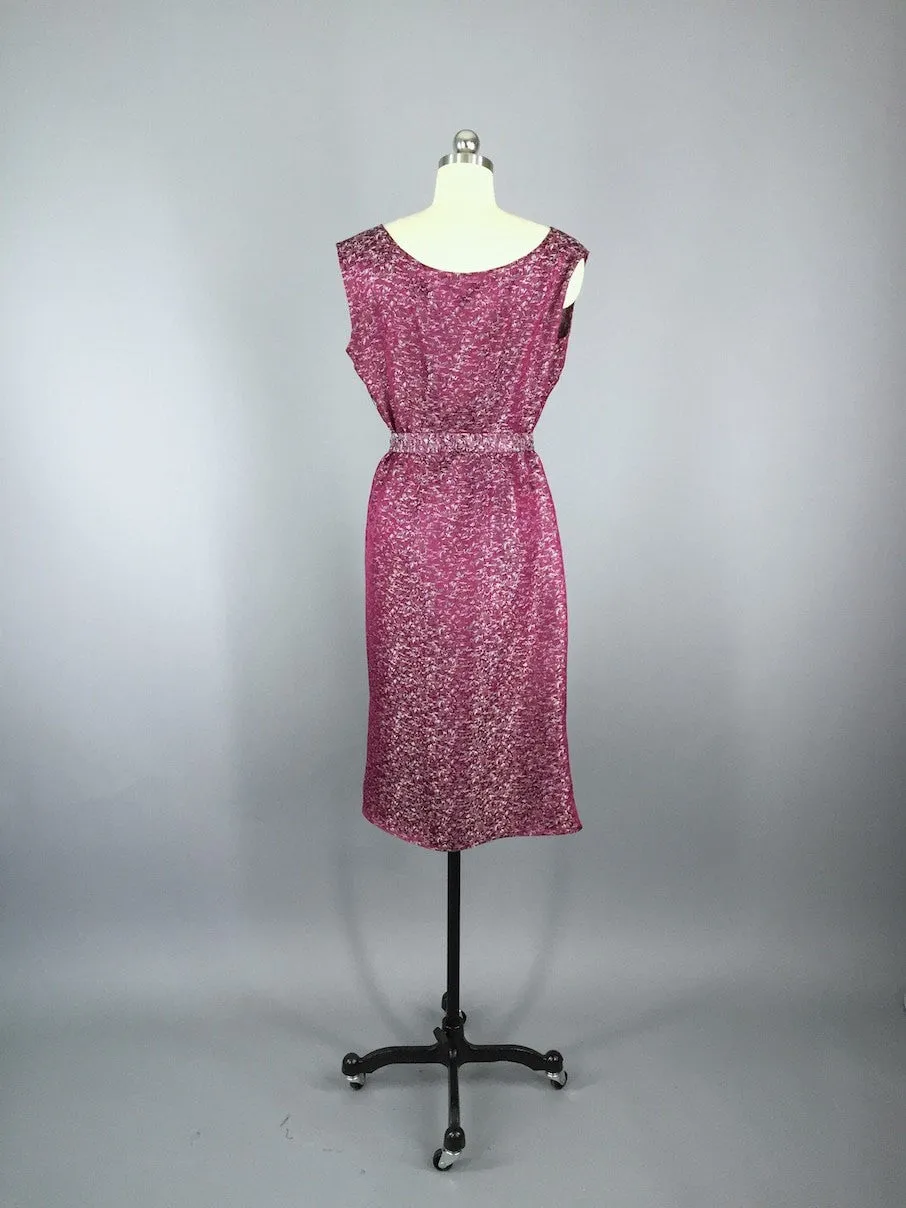 1960s Vintage Purple Satin Brocade Dress