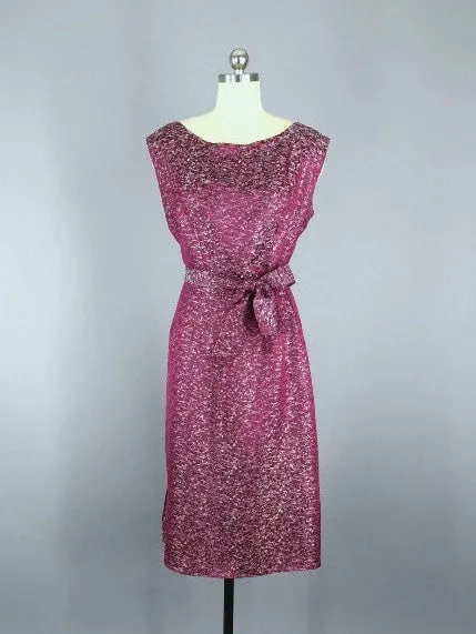 1960s Vintage Purple Satin Brocade Dress