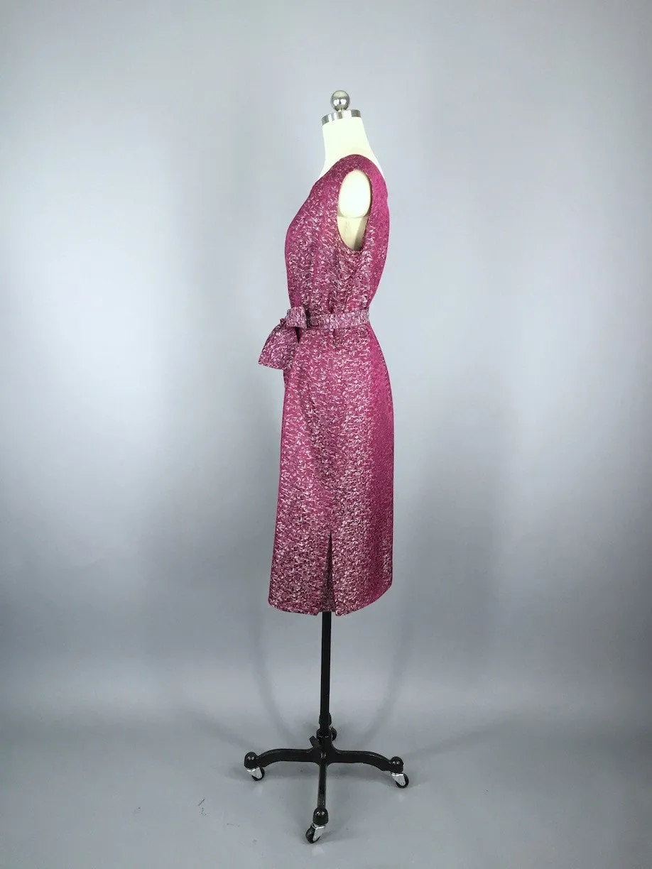 1960s Vintage Purple Satin Brocade Dress