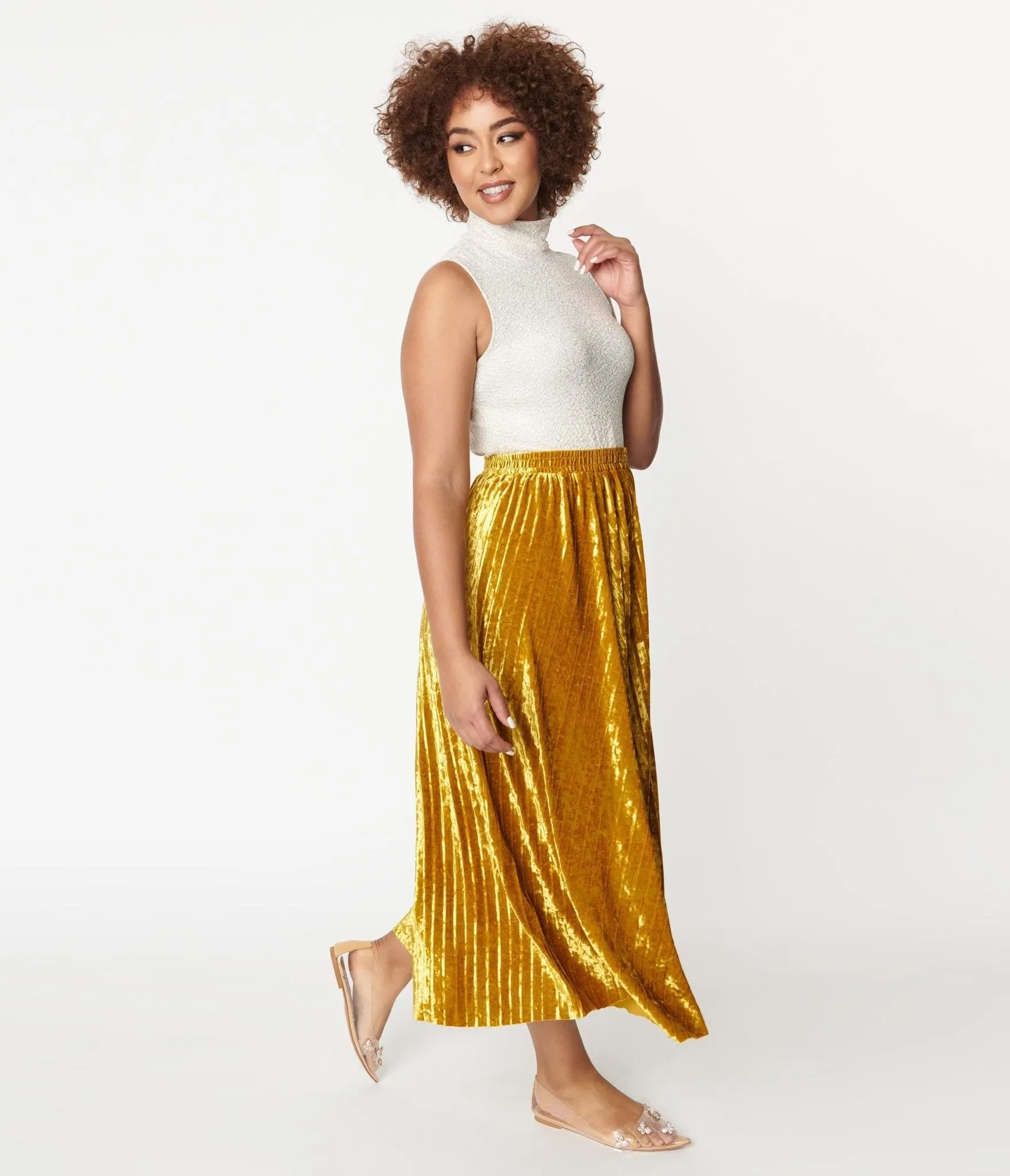 1970s Mustard Velvet Midi Skirt