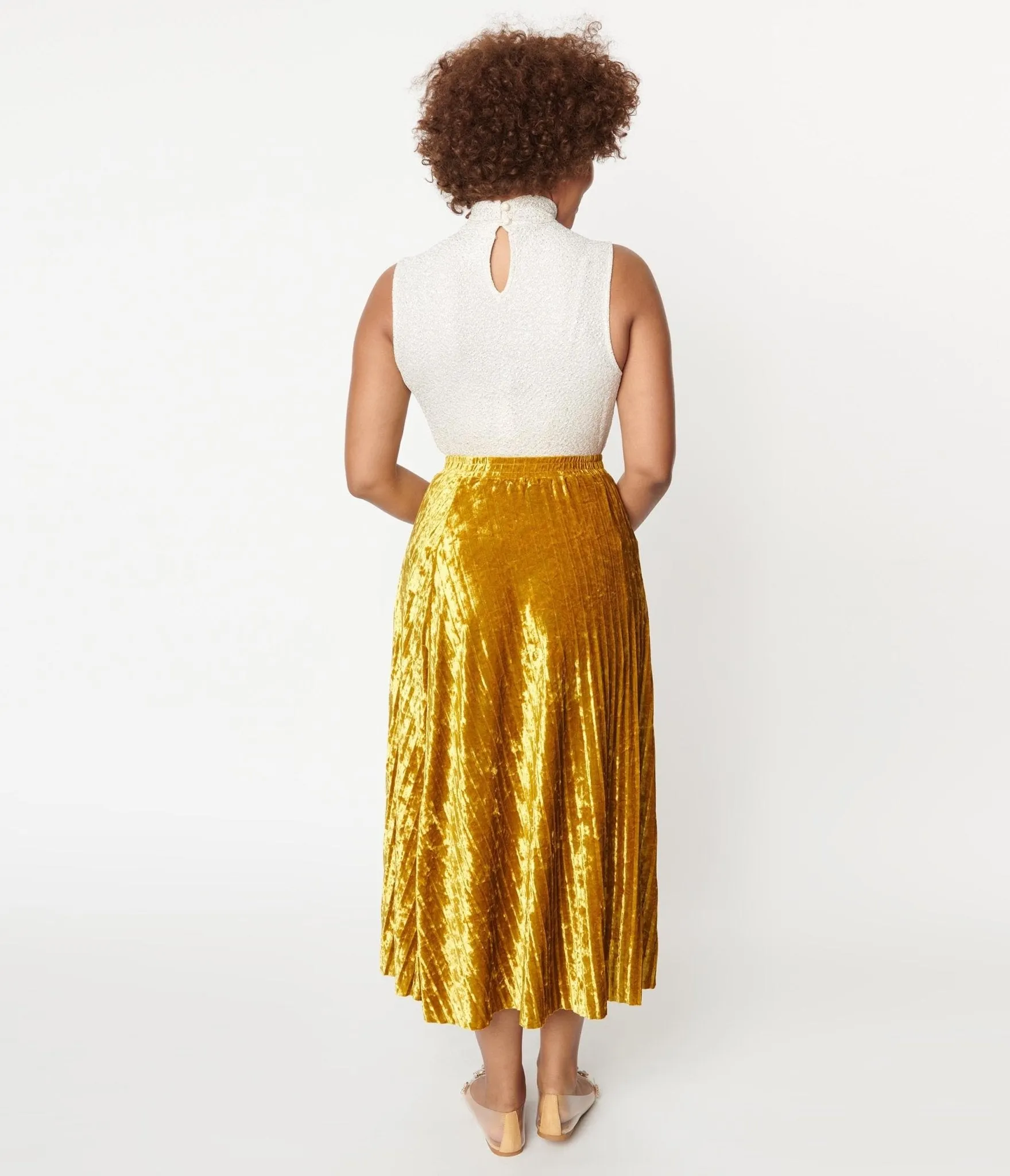 1970s Mustard Velvet Midi Skirt