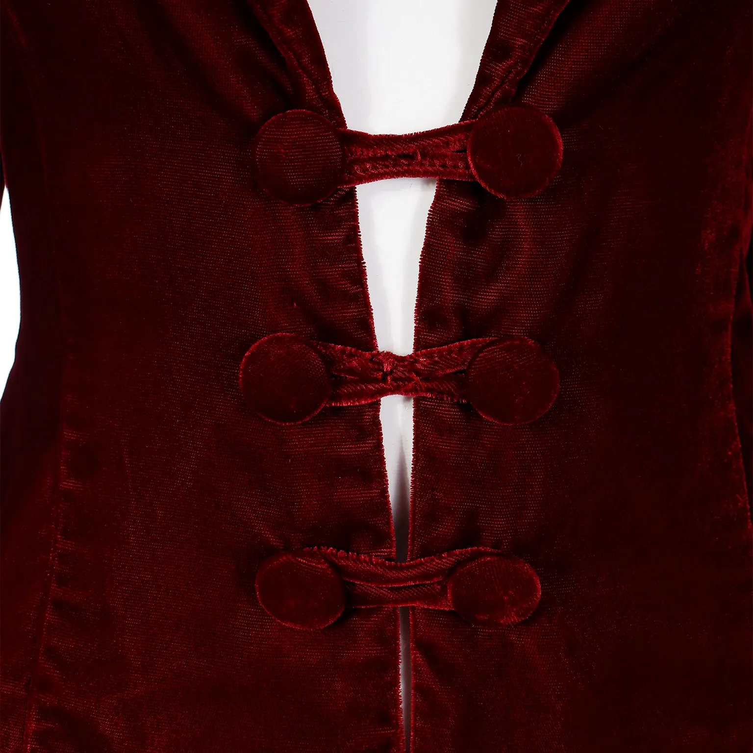 1980s Norma Kamali Red Velvet Victorian Inspired Jacket Top