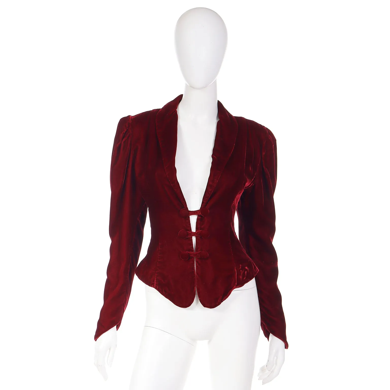 1980s Norma Kamali Red Velvet Victorian Inspired Jacket Top