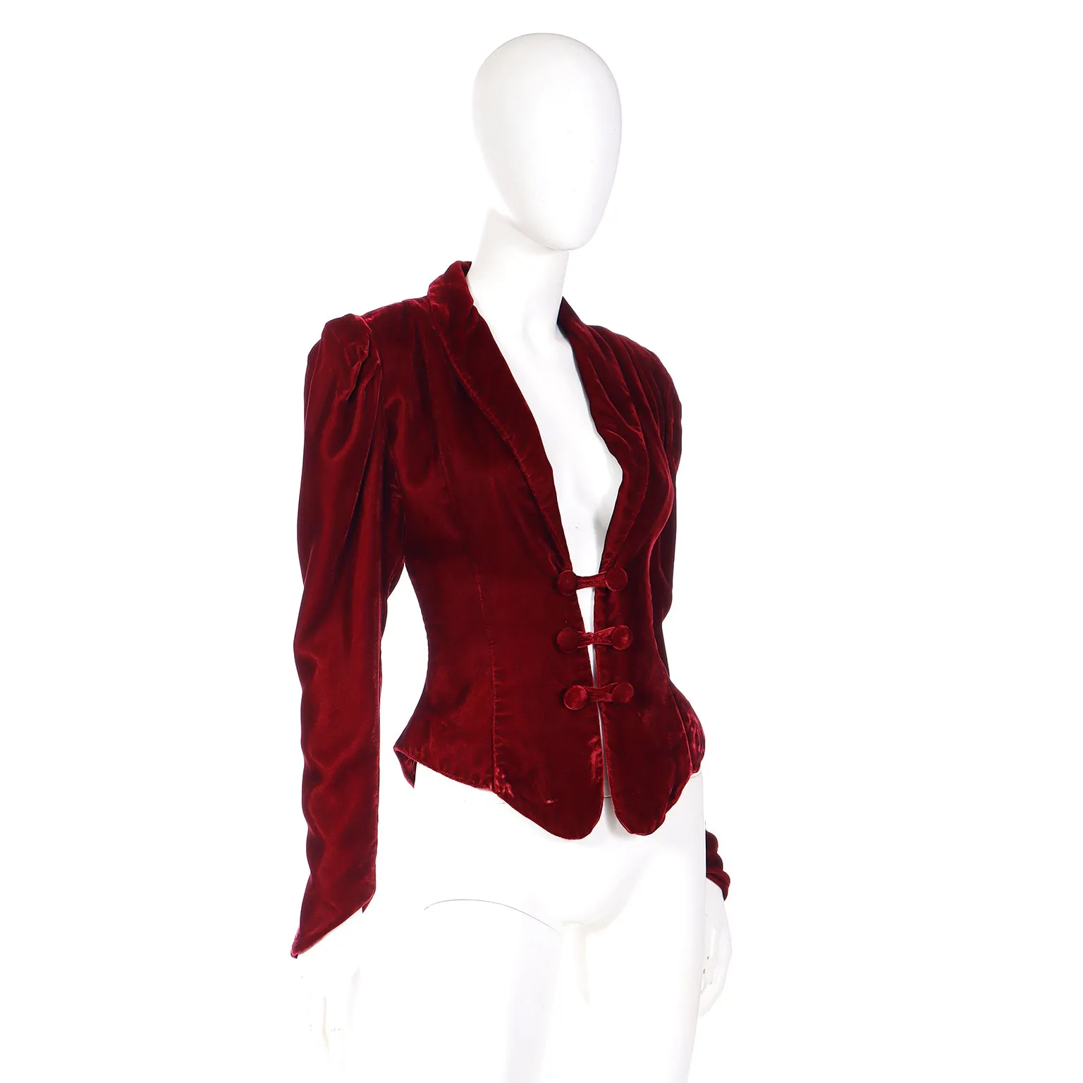 1980s Norma Kamali Red Velvet Victorian Inspired Jacket Top