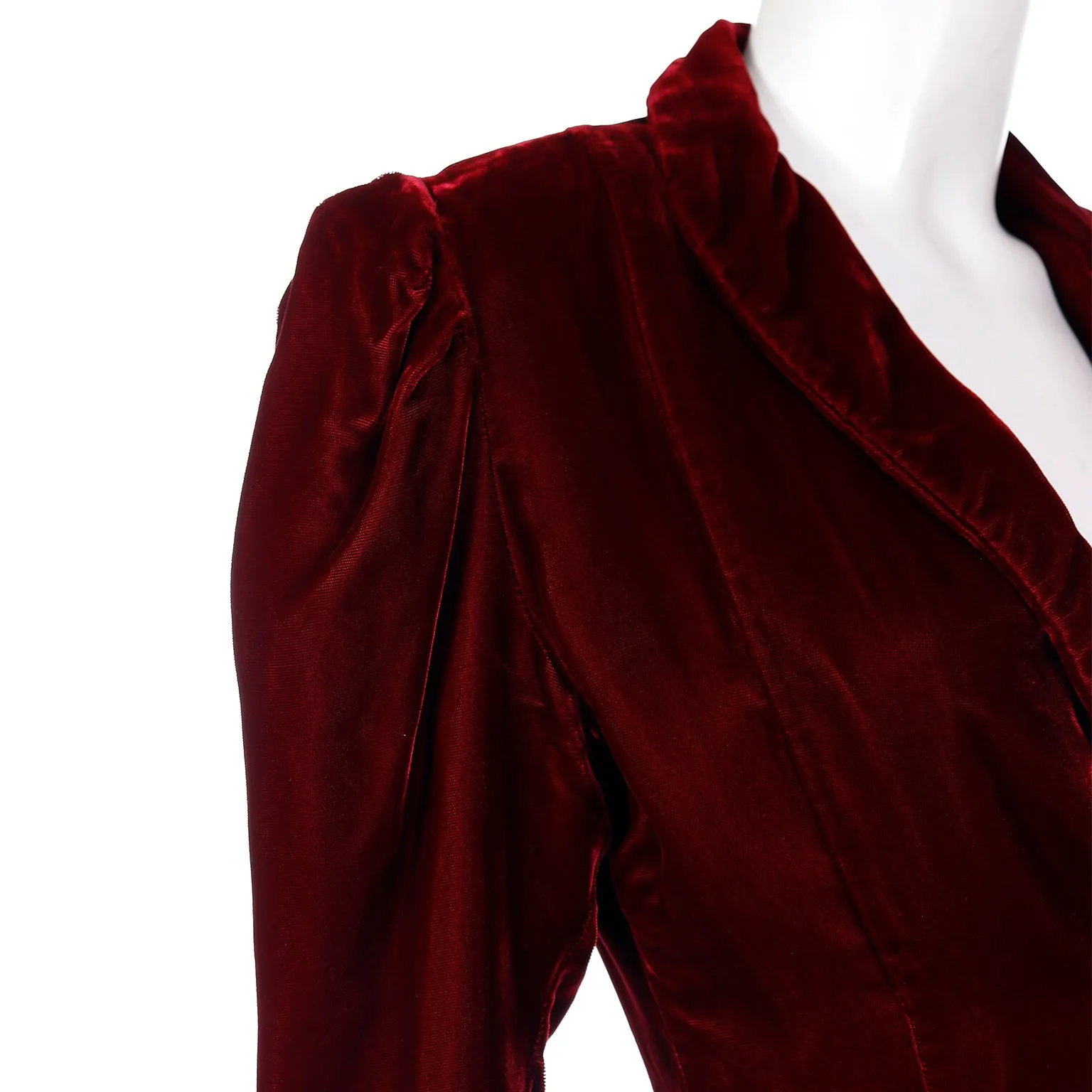 1980s Norma Kamali Red Velvet Victorian Inspired Jacket Top