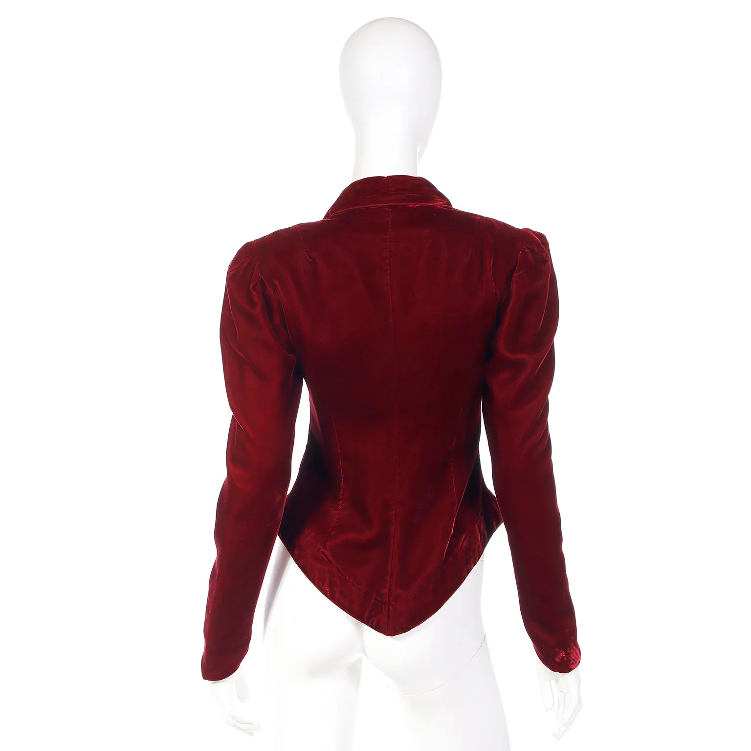 1980s Norma Kamali Red Velvet Victorian Inspired Jacket Top