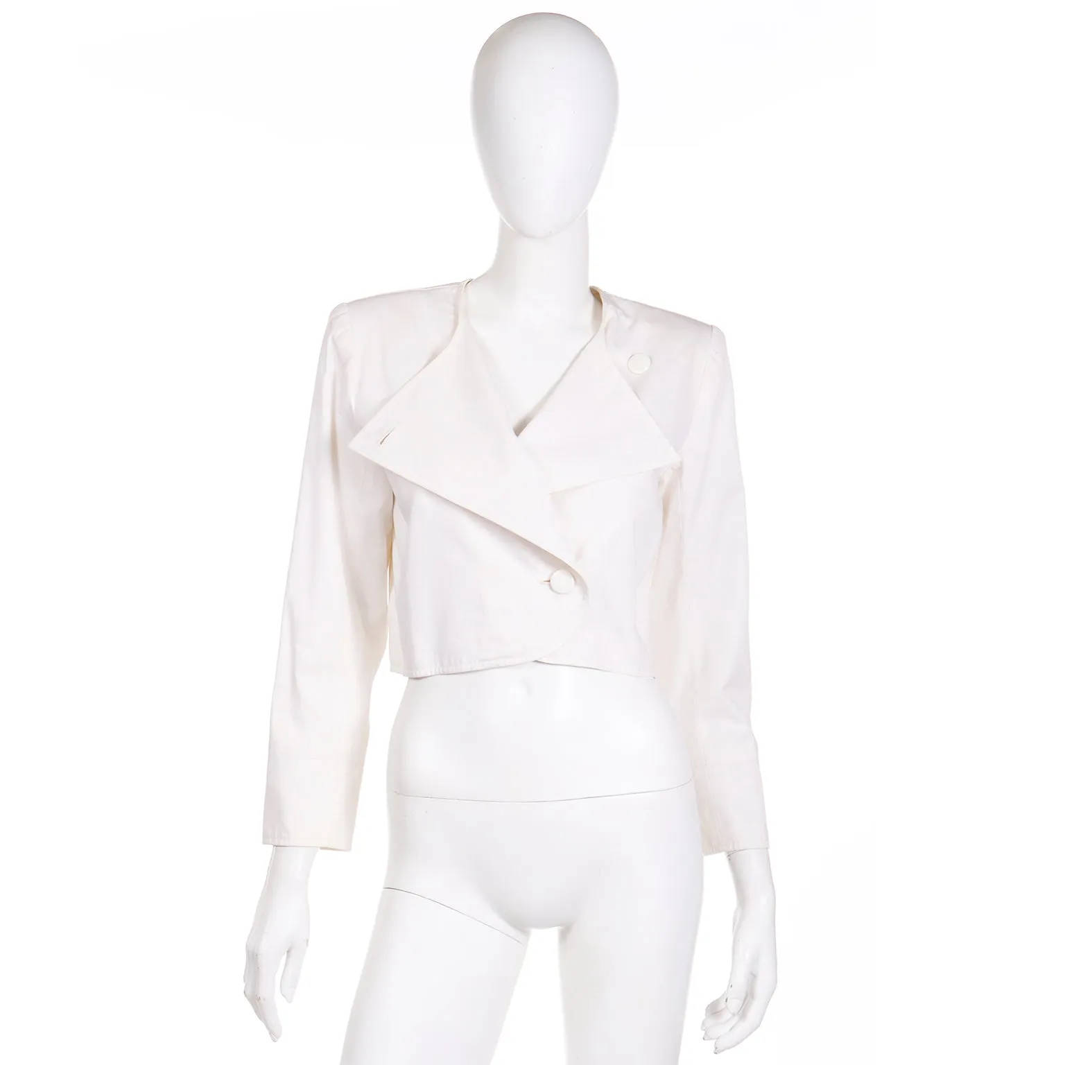 1980s Yves Saint Laurent Cropped White Cotton Jacket