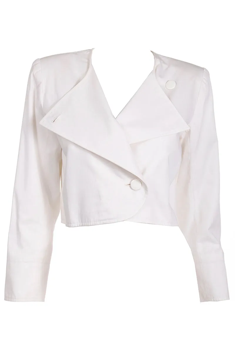 1980s Yves Saint Laurent Cropped White Cotton Jacket