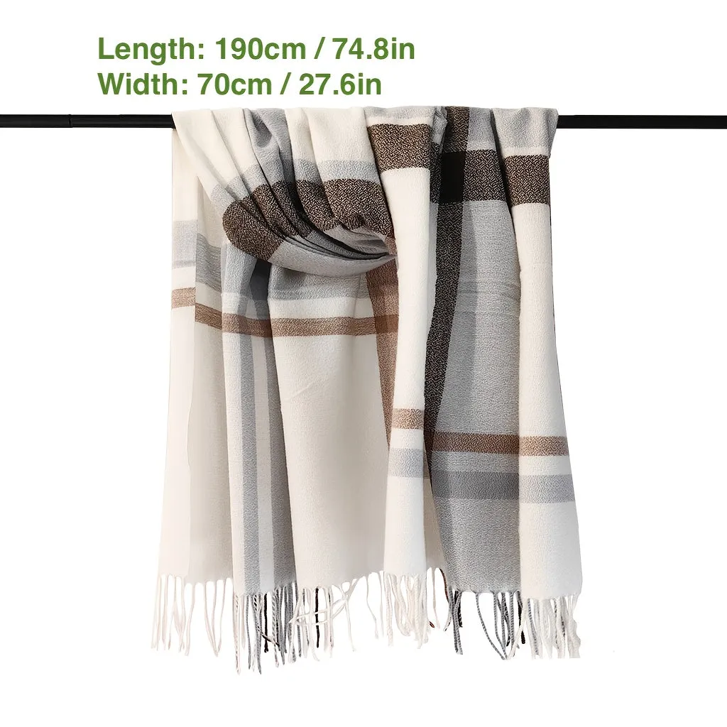 1pc Fashionable Soft & Warm Plaid Thick Stripes Scarf For Winter