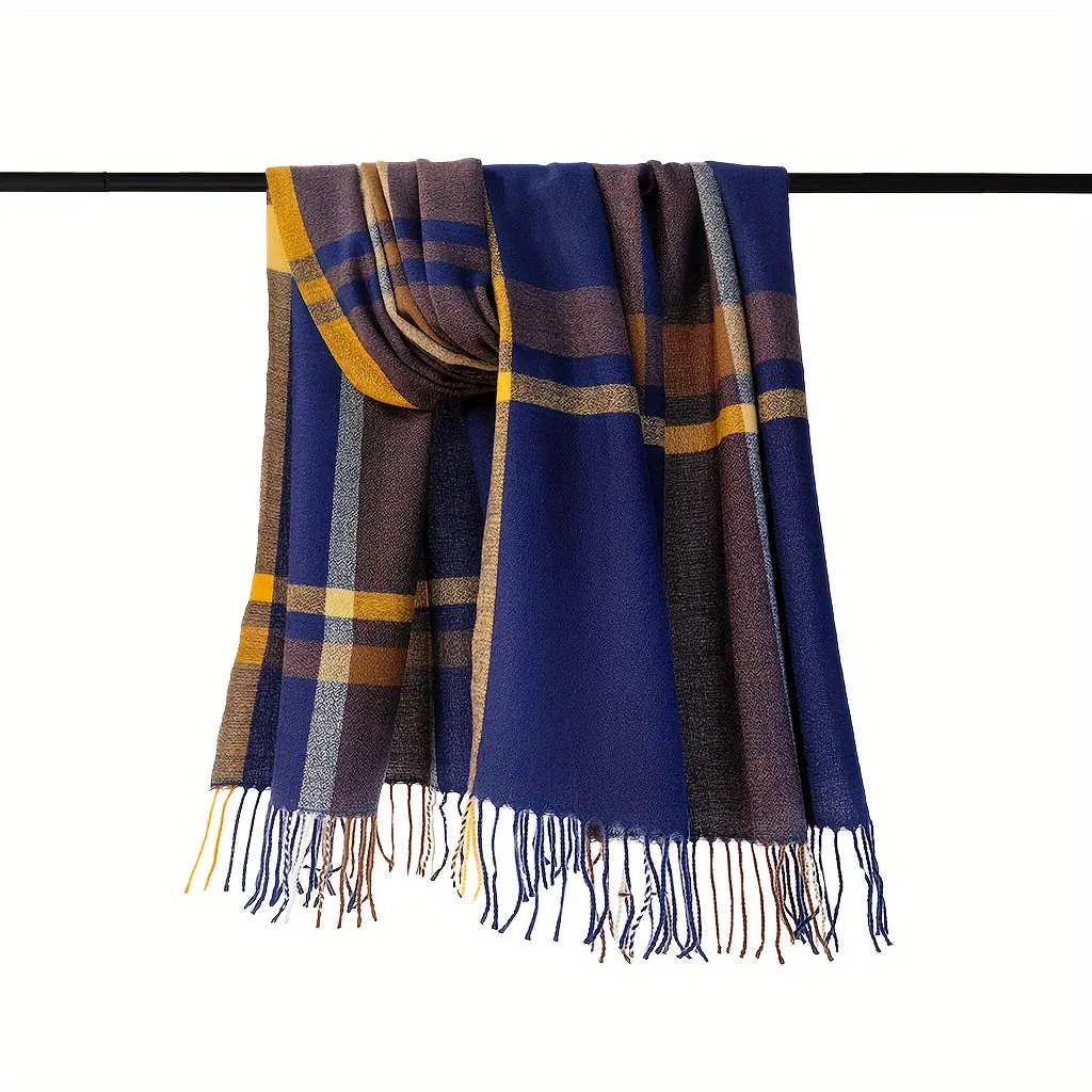 1pc Fashionable Soft & Warm Plaid Thick Stripes Scarf For Winter