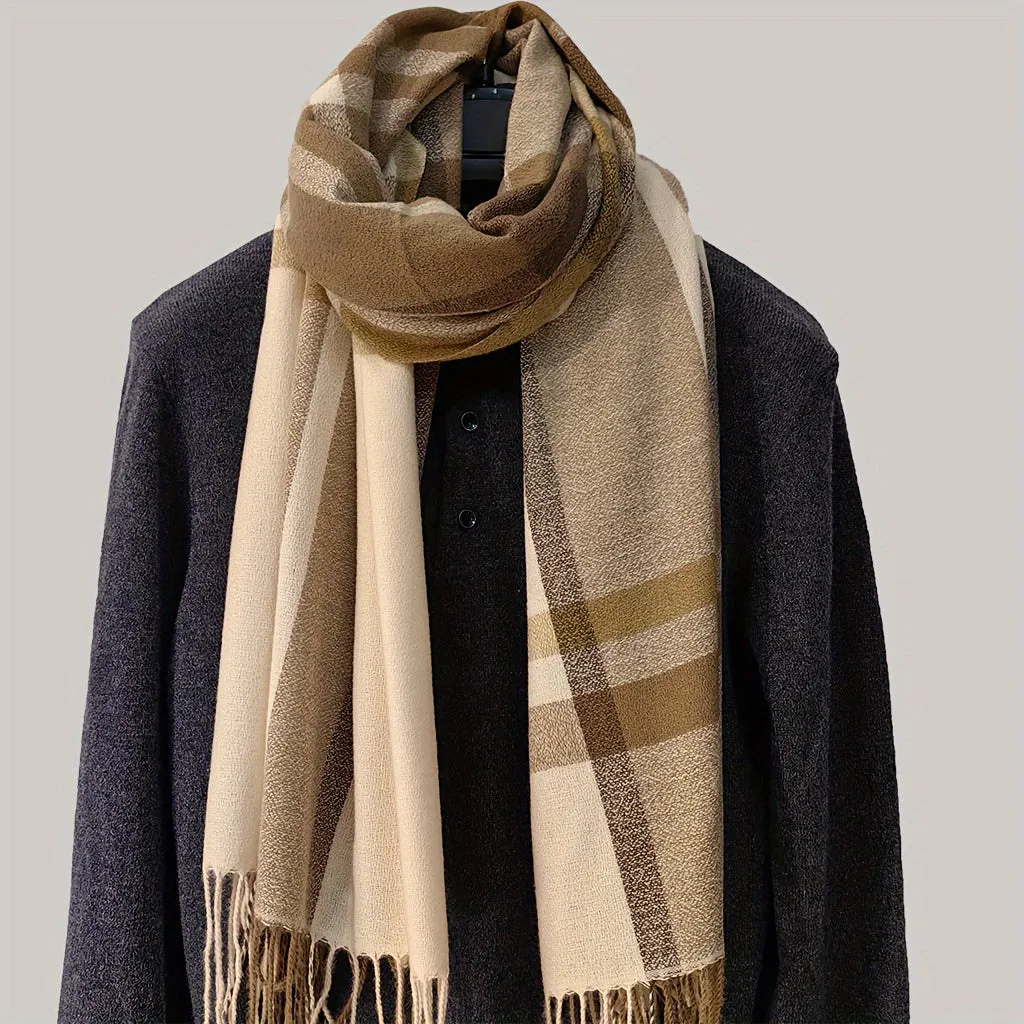 1pc Fashionable Soft & Warm Plaid Thick Stripes Scarf For Winter