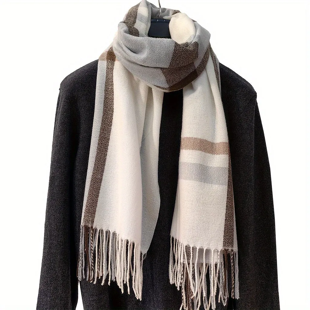 1pc Fashionable Soft & Warm Plaid Thick Stripes Scarf For Winter