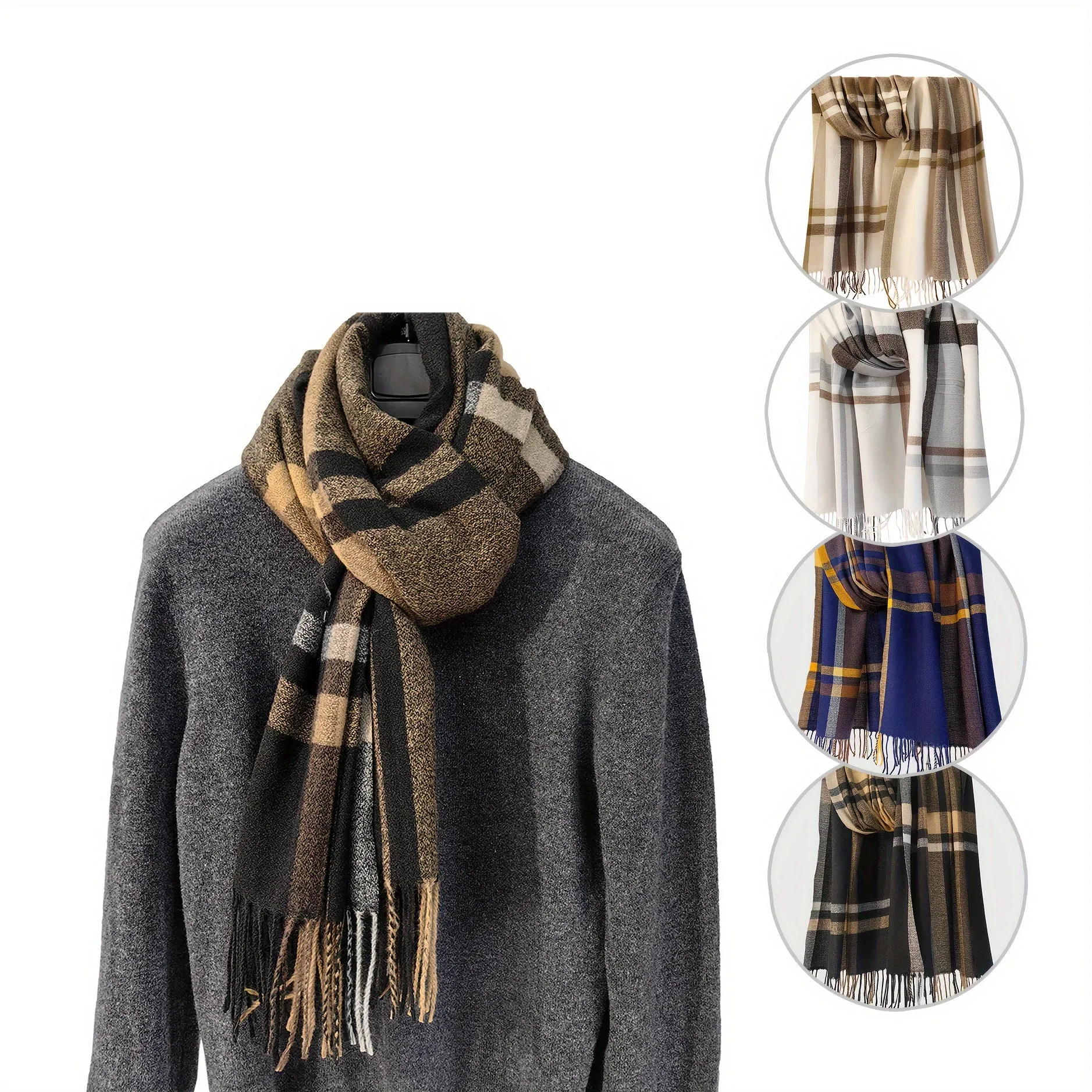 1pc Fashionable Soft & Warm Plaid Thick Stripes Scarf For Winter