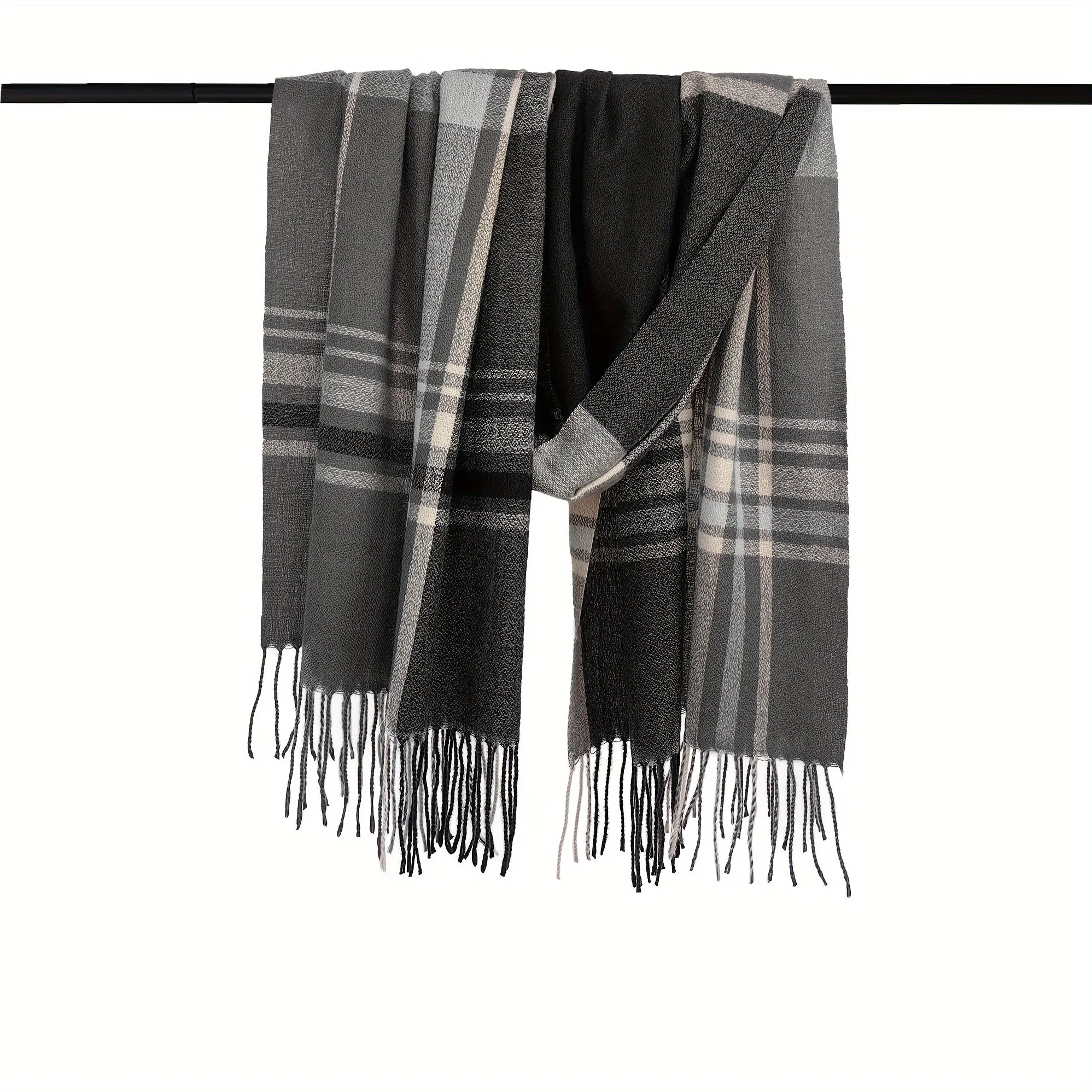 1pc Fashionable Soft & Warm Plaid Thick Stripes Scarf For Winter