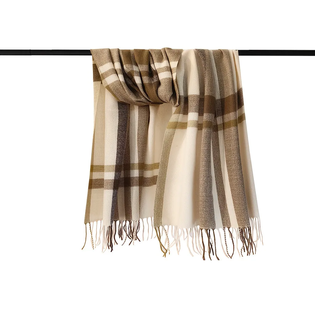 1pc Fashionable Soft & Warm Plaid Thick Stripes Scarf For Winter