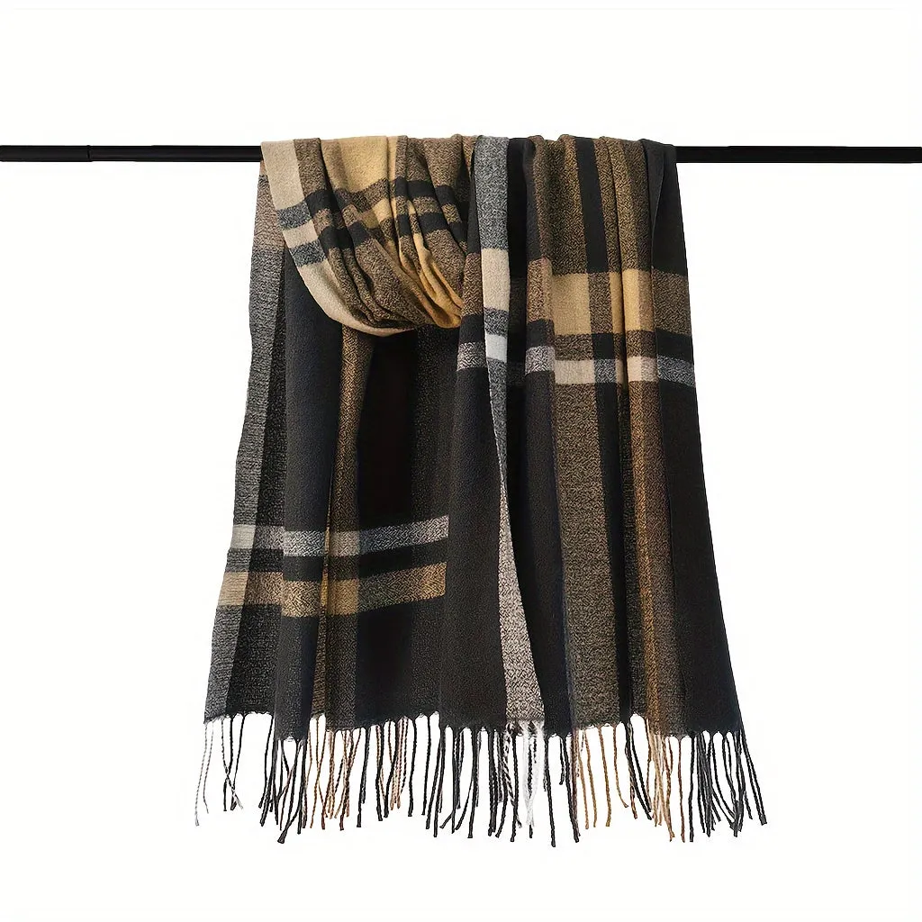 1pc Fashionable Soft & Warm Plaid Thick Stripes Scarf For Winter