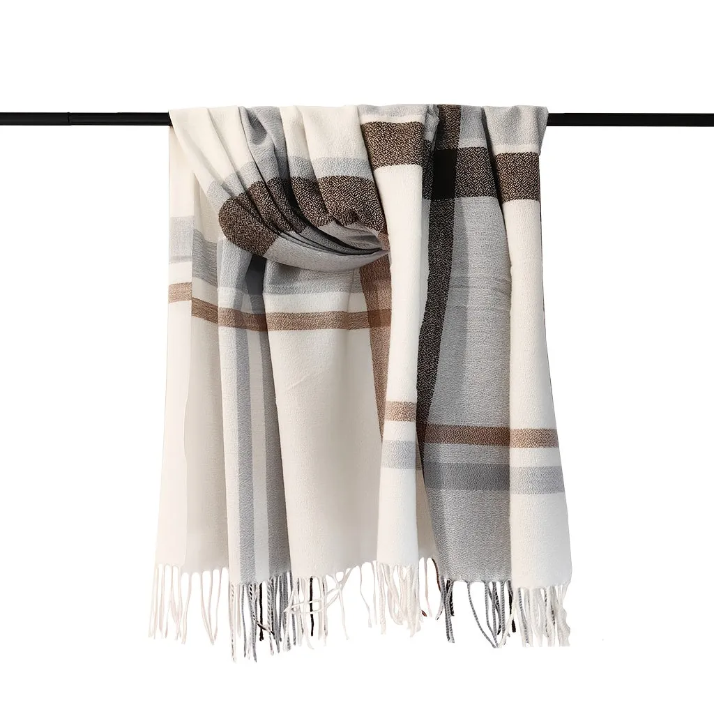 1pc Fashionable Soft & Warm Plaid Thick Stripes Scarf For Winter