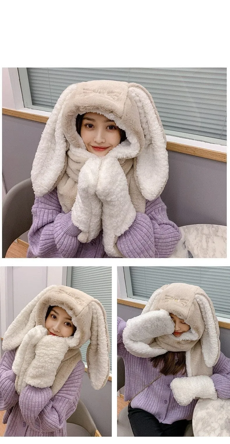 3 in 1 Fluffy Bunny Gloves Scarf Hat