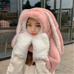 3 in 1 Fluffy Bunny Gloves Scarf Hat