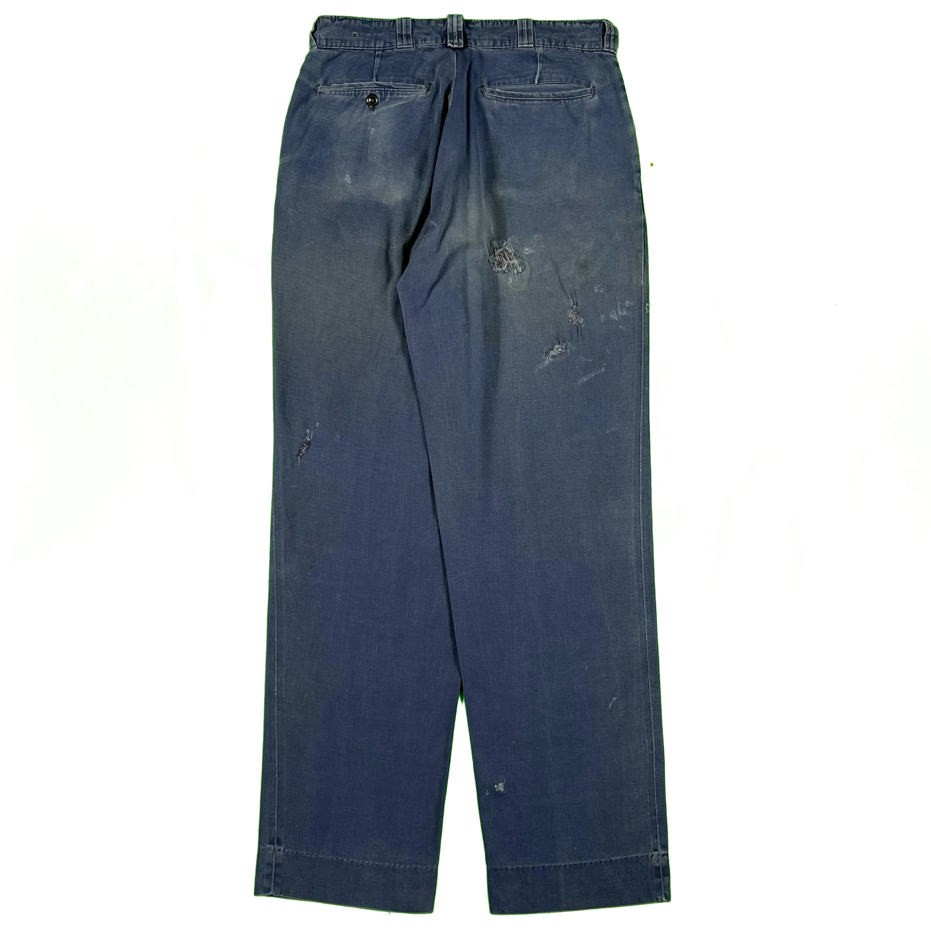 50s Faded Dark Blue Cotton Work Chinos- 29x31.5