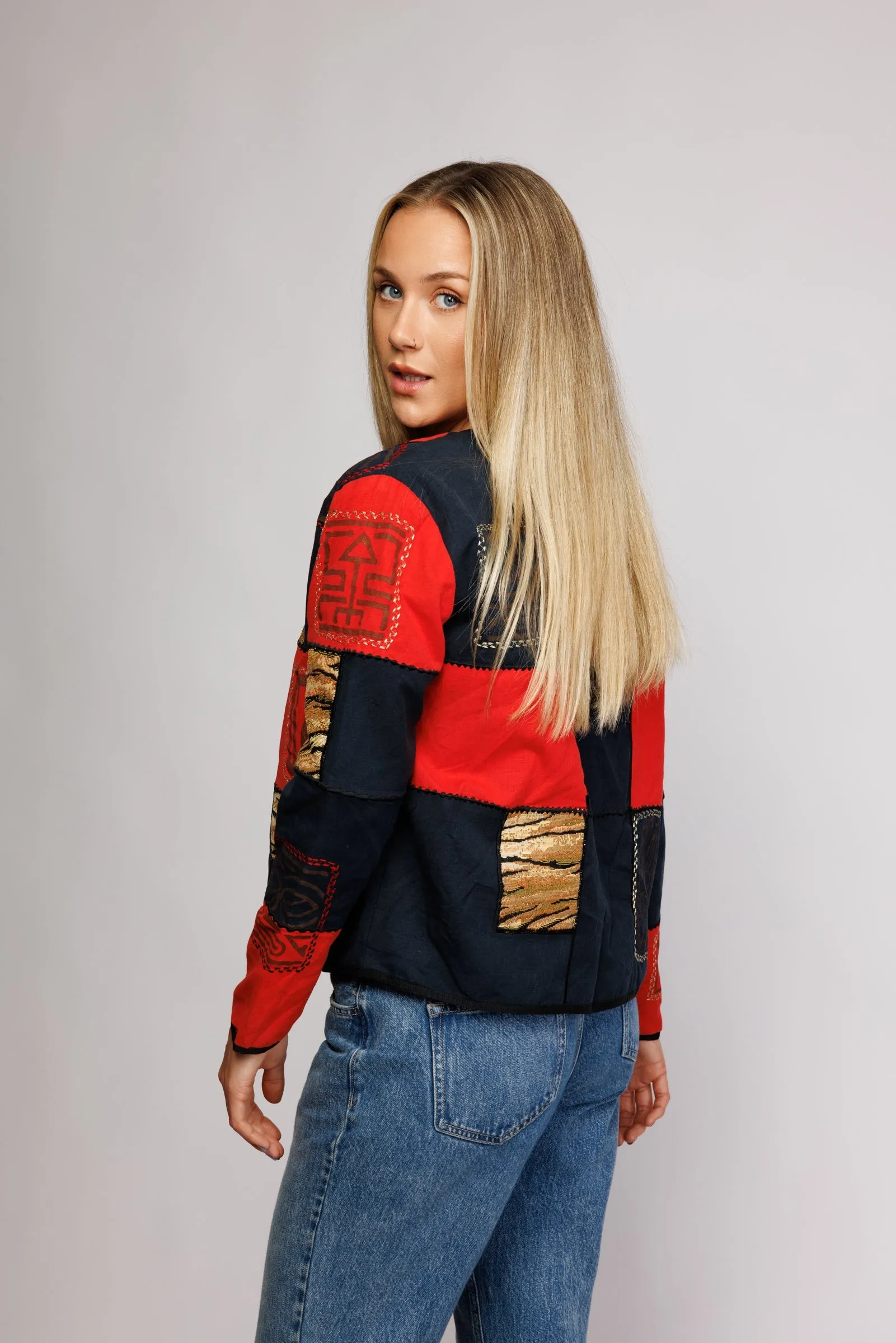 70's Patchwork Cropped Jacket S