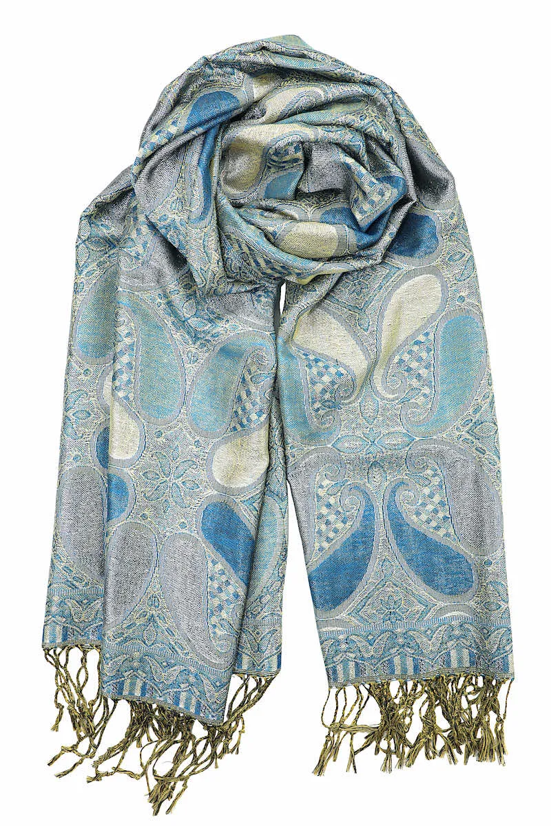 Achillea Paisley Pattern Sparkling Metallic Pashmina Shawl Wrap Scarf