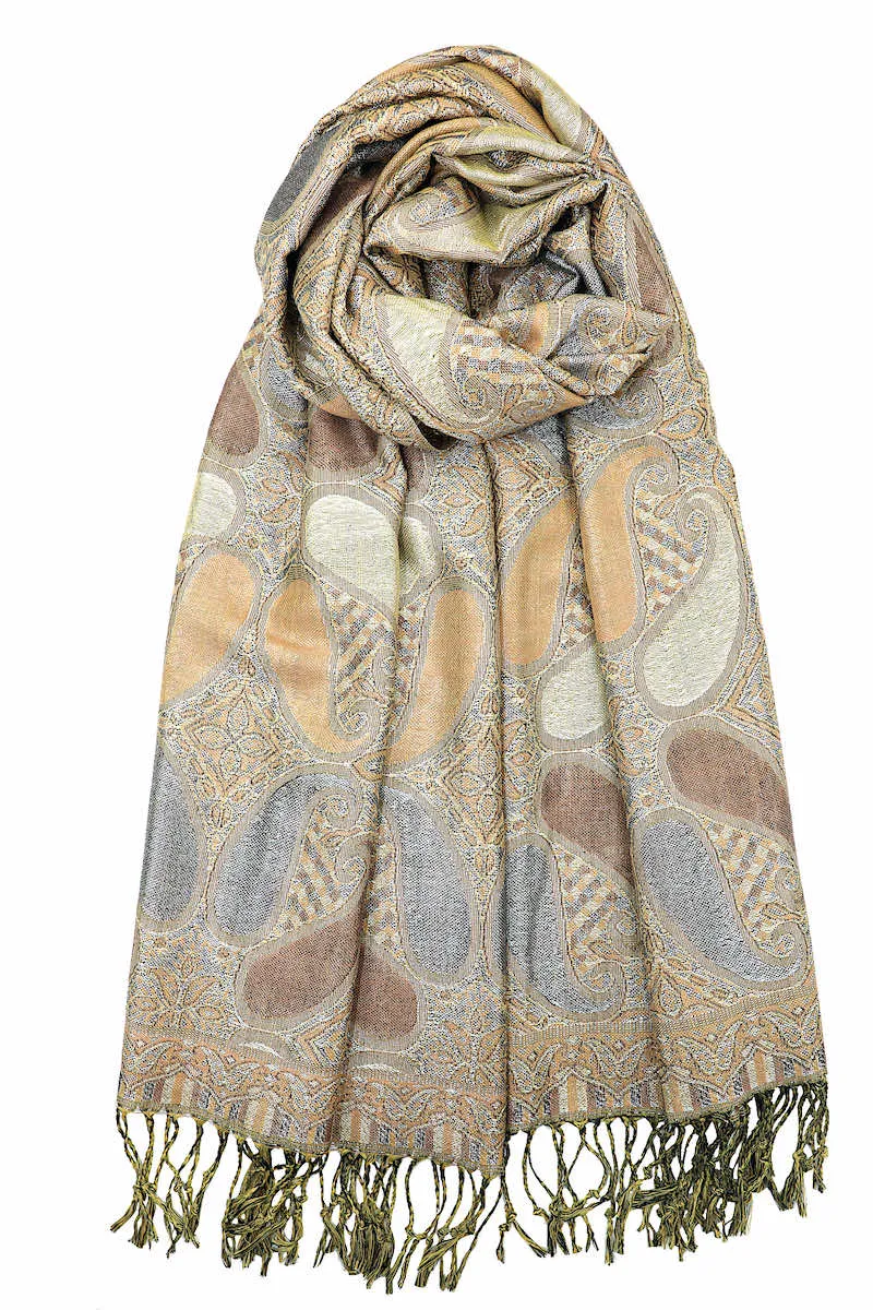 Achillea Paisley Pattern Sparkling Metallic Pashmina Shawl Wrap Scarf