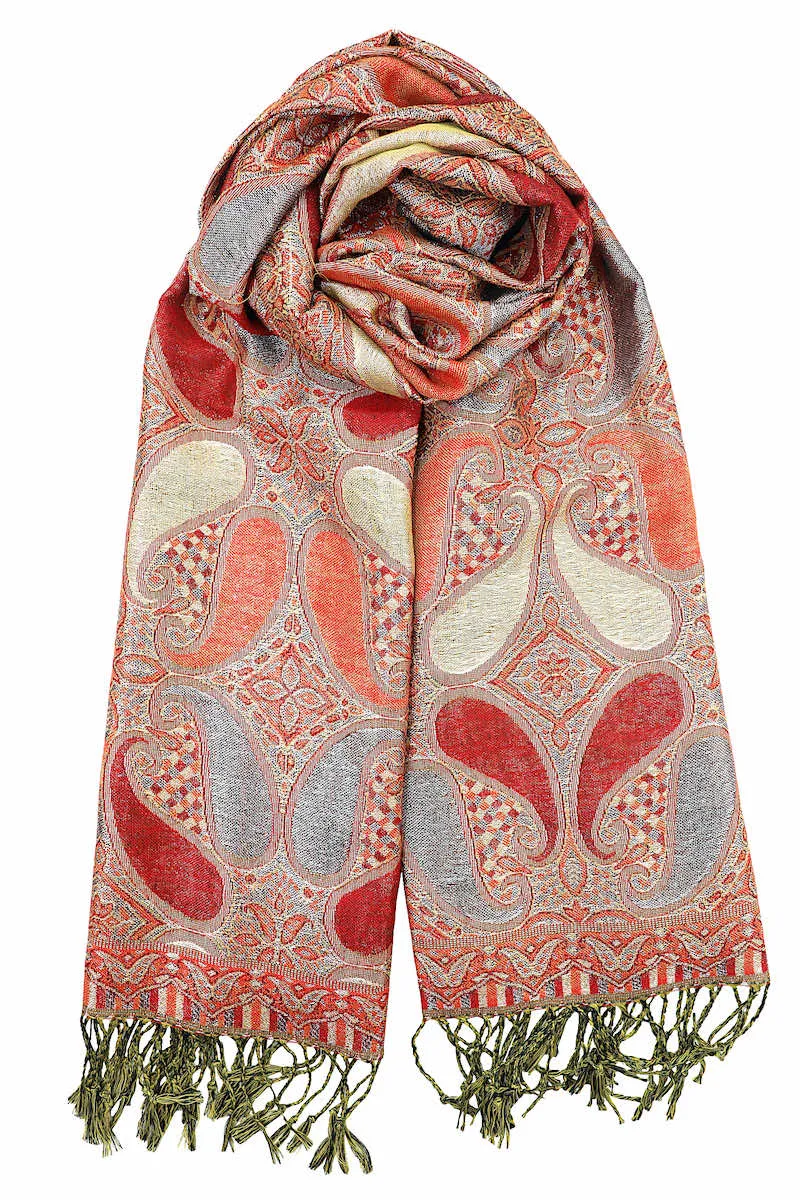 Achillea Paisley Pattern Sparkling Metallic Pashmina Shawl Wrap Scarf