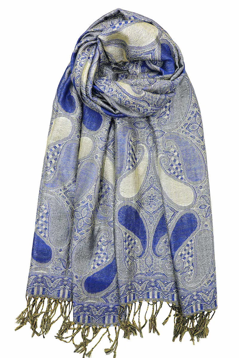 Achillea Paisley Pattern Sparkling Metallic Pashmina Shawl Wrap Scarf