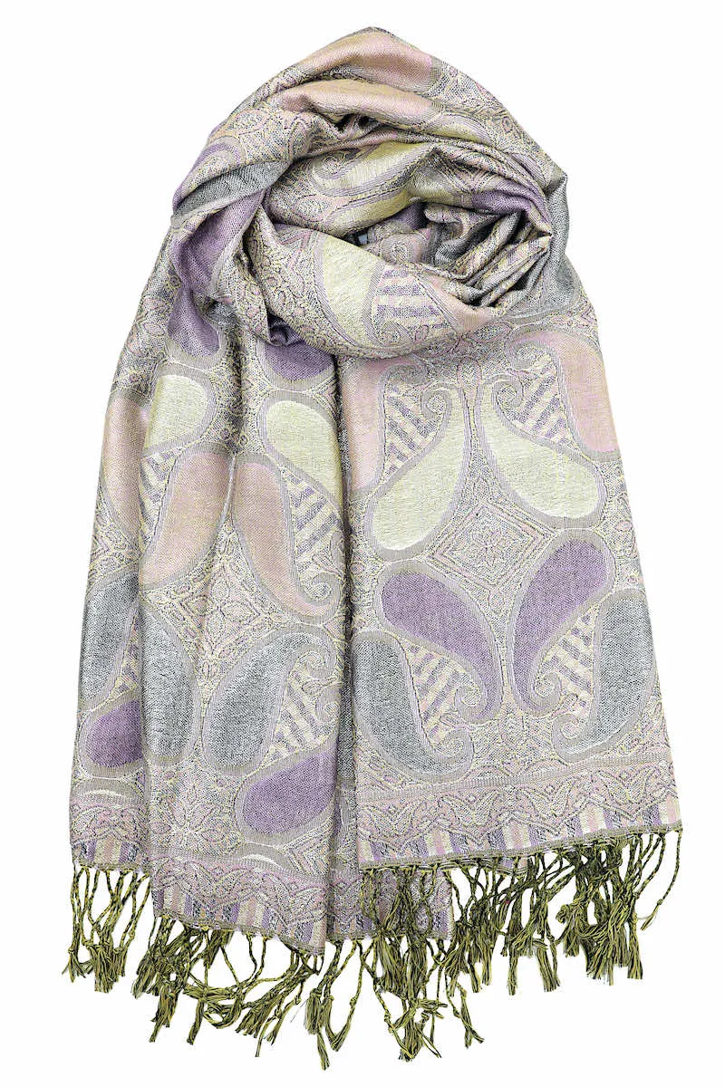 Achillea Paisley Pattern Sparkling Metallic Pashmina Shawl Wrap Scarf