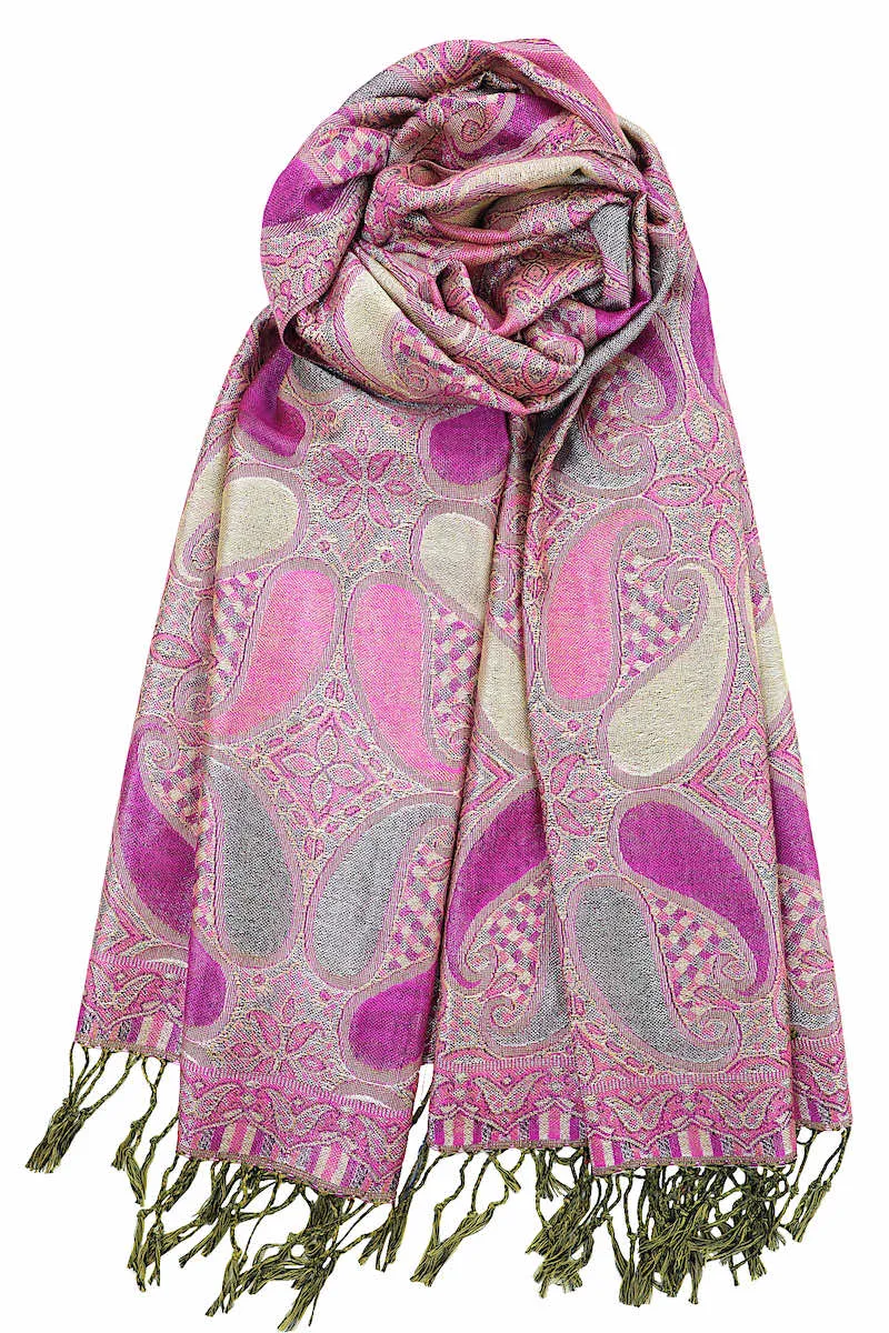 Achillea Paisley Pattern Sparkling Metallic Pashmina Shawl Wrap Scarf