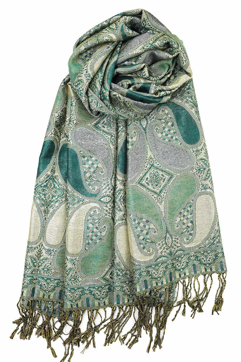 Achillea Paisley Pattern Sparkling Metallic Pashmina Shawl Wrap Scarf