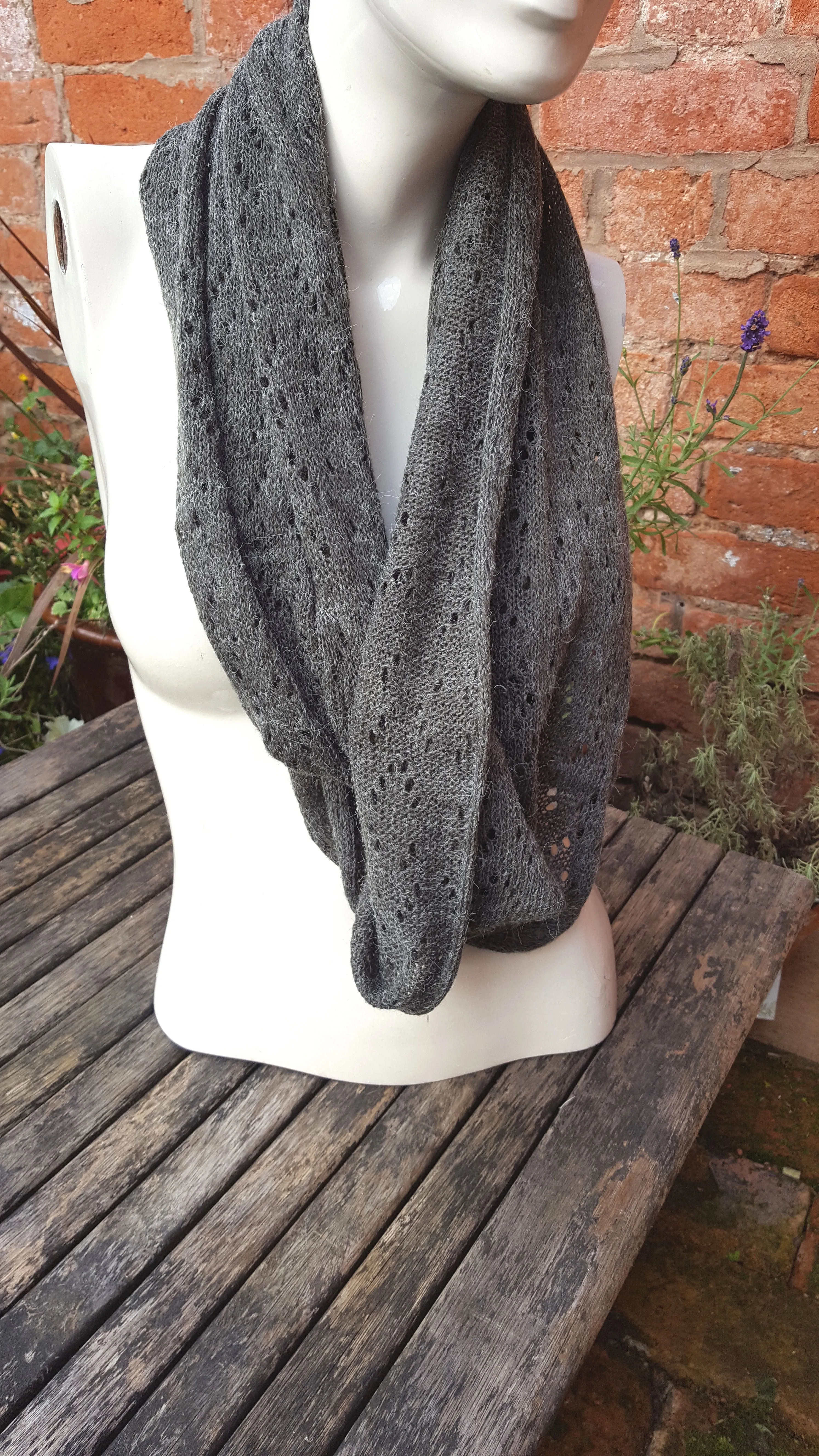 Acrylic yarn, Handmade cowl, infinity scarf, in very dark olive fleck