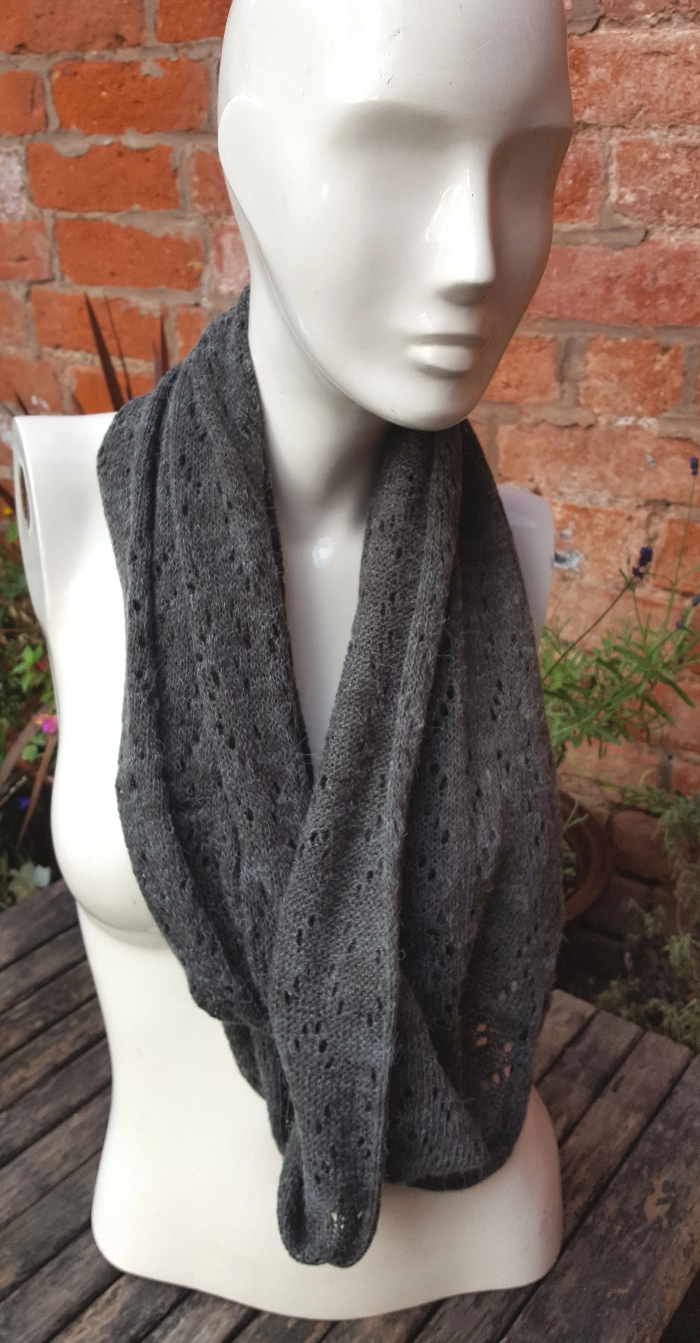 Acrylic yarn, Handmade cowl, infinity scarf, in very dark olive fleck