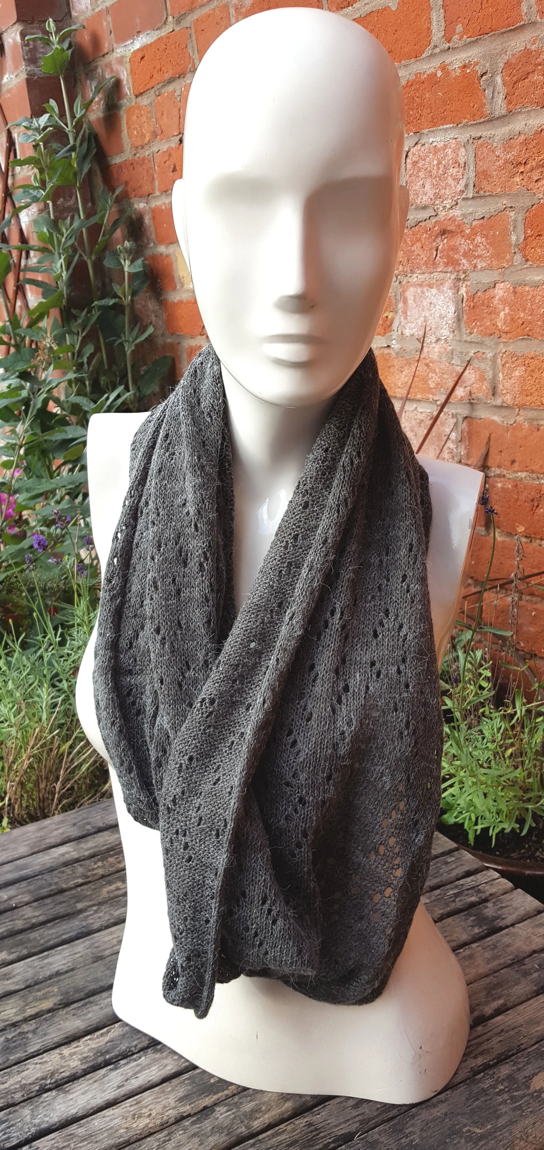 Acrylic yarn, Handmade cowl, infinity scarf, in very dark olive fleck