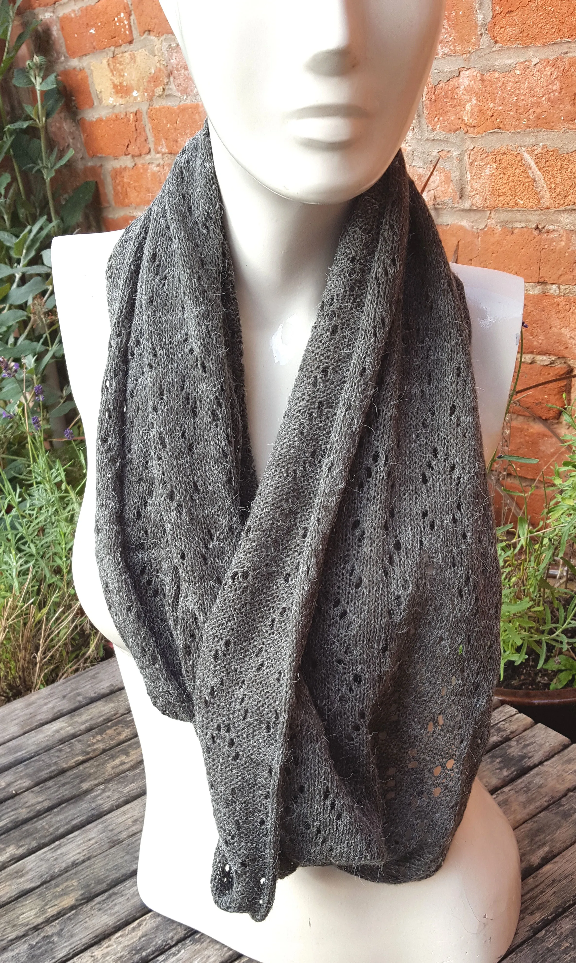 Acrylic yarn, Handmade cowl, infinity scarf, in very dark olive fleck