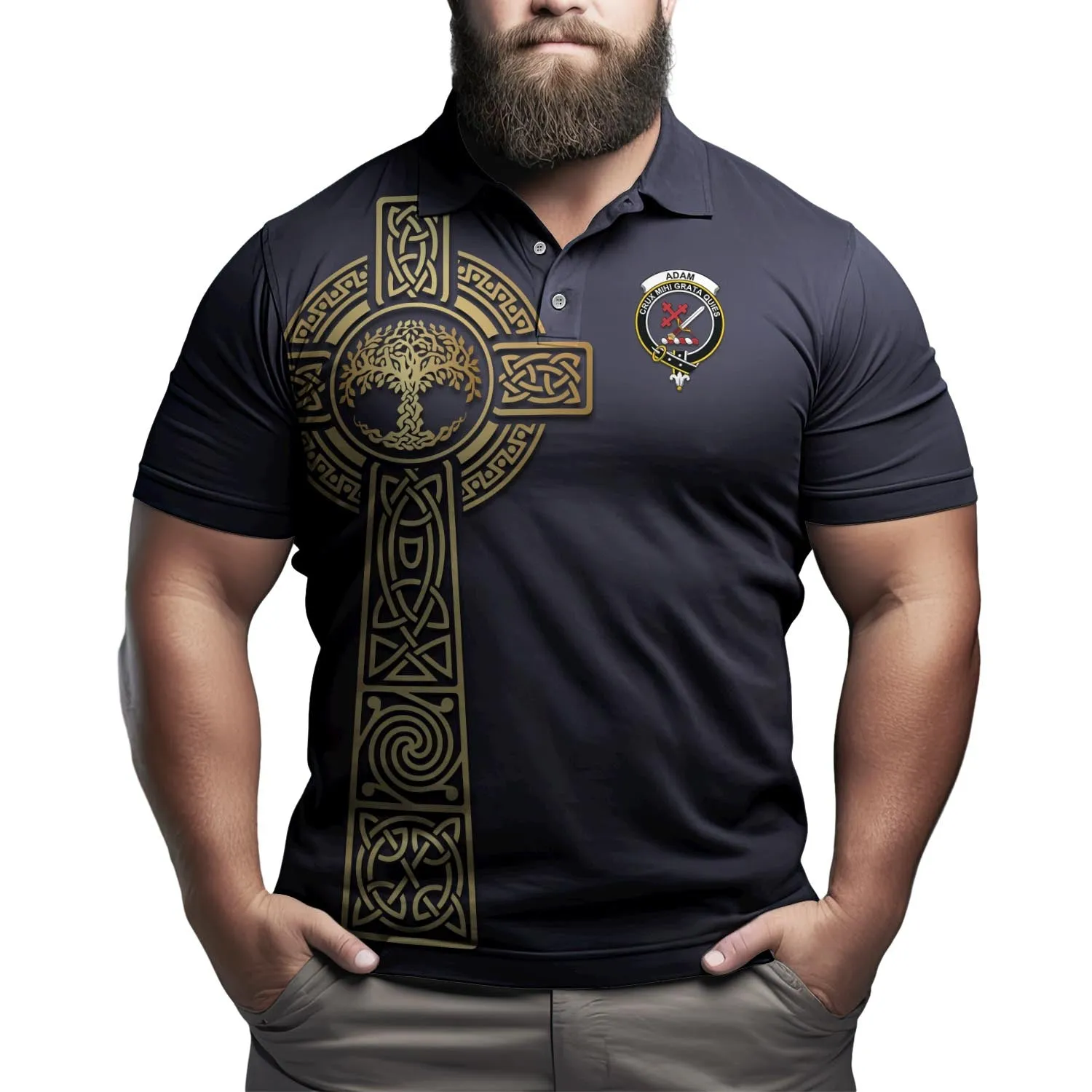 Adam Clan Polo Shirt with Golden Celtic Tree Of Life