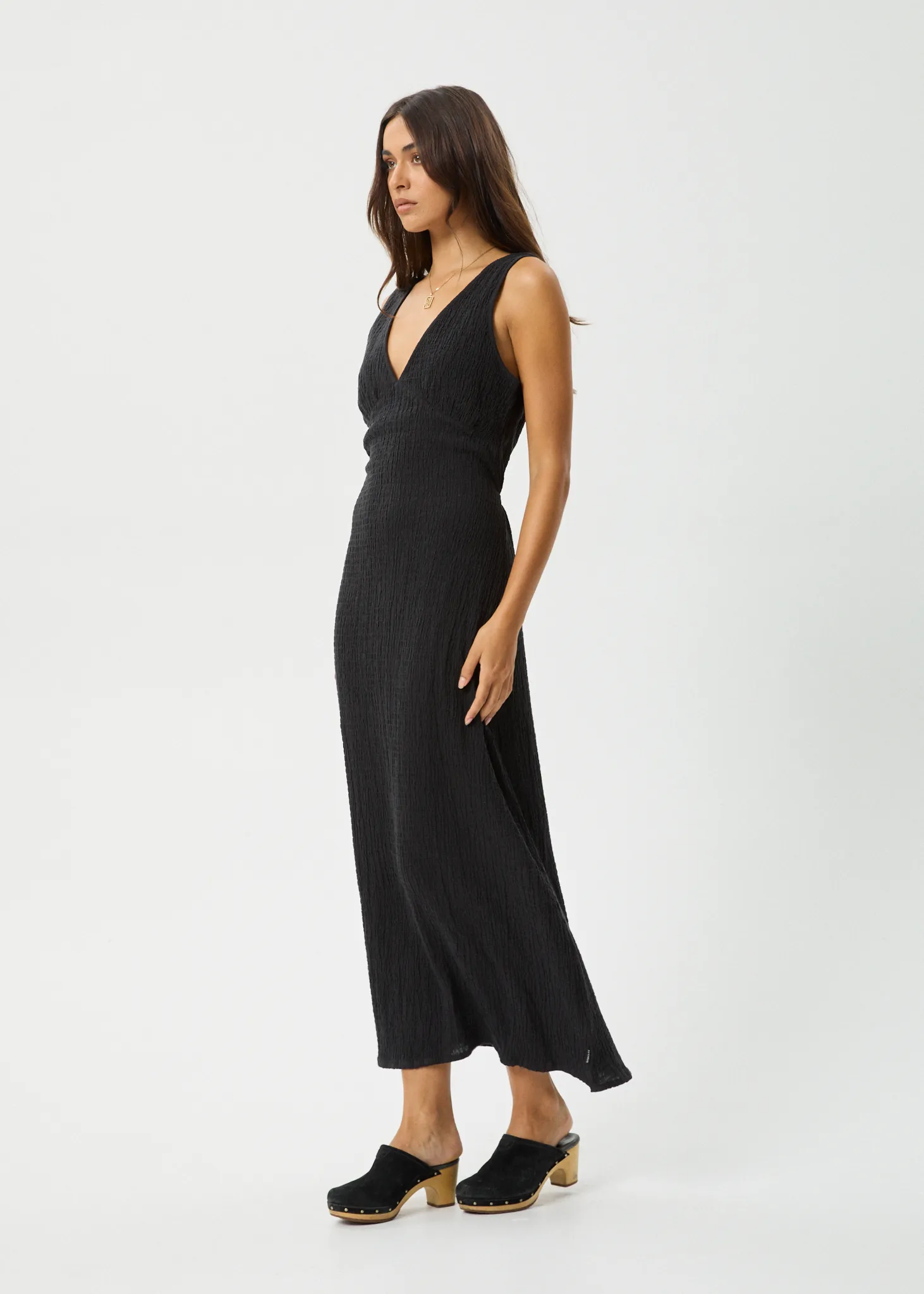 AFENDS Womens Focus - Seersucker Maxi Dress - Black