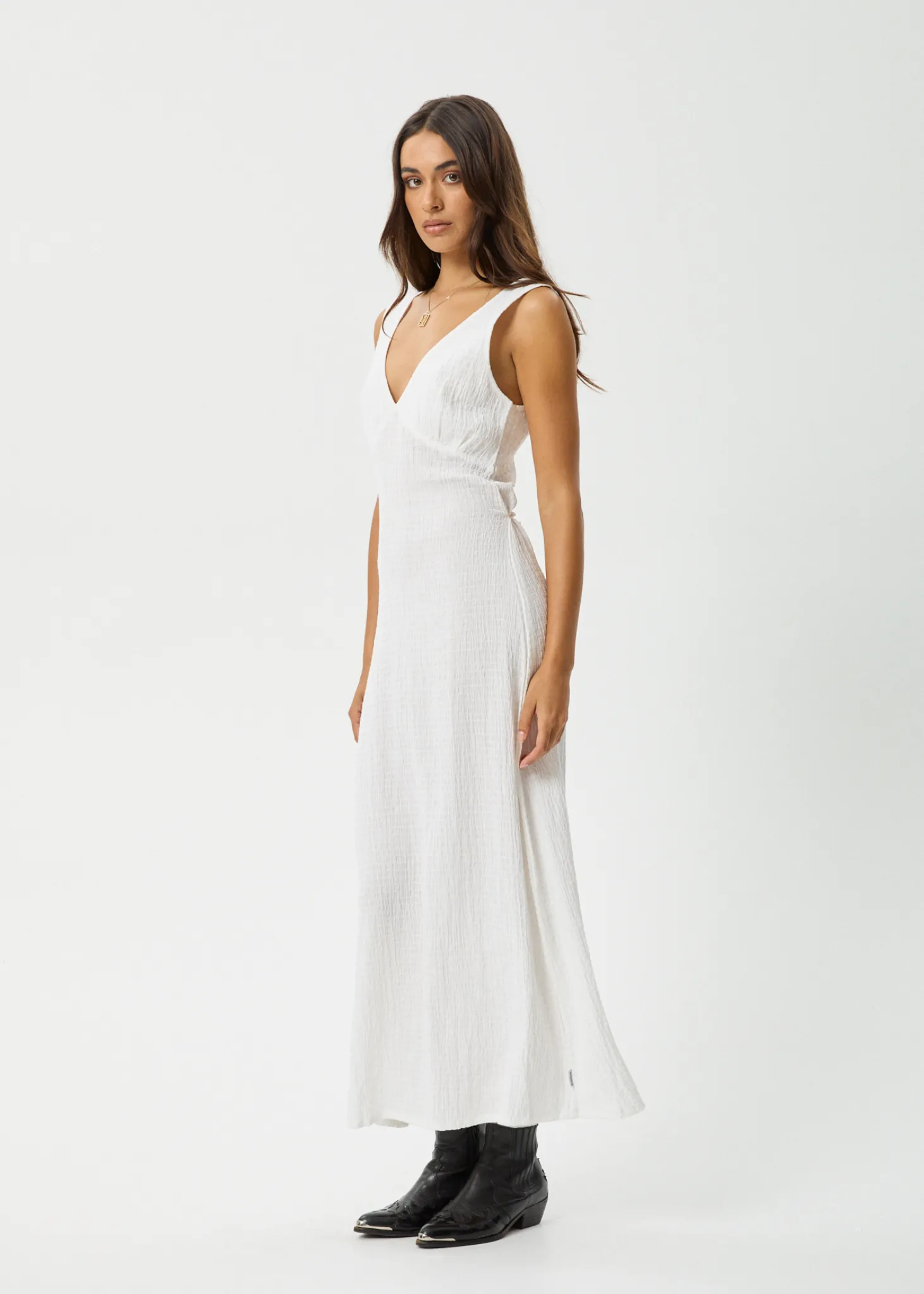 AFENDS Womens Focus - Seersucker Maxi Dress - White