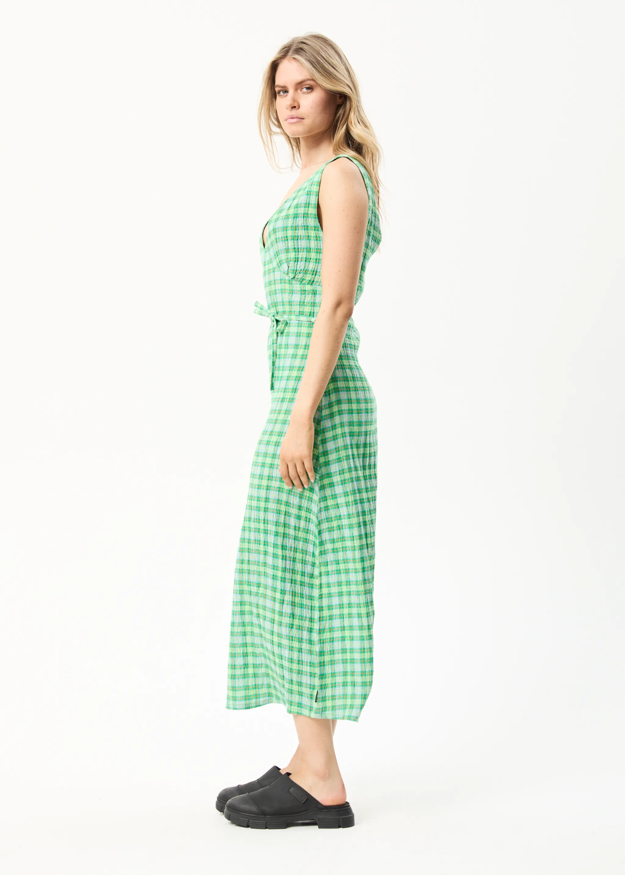 AFENDS Womens Tully - Seersucker Check Maxi Dress - Forest Check