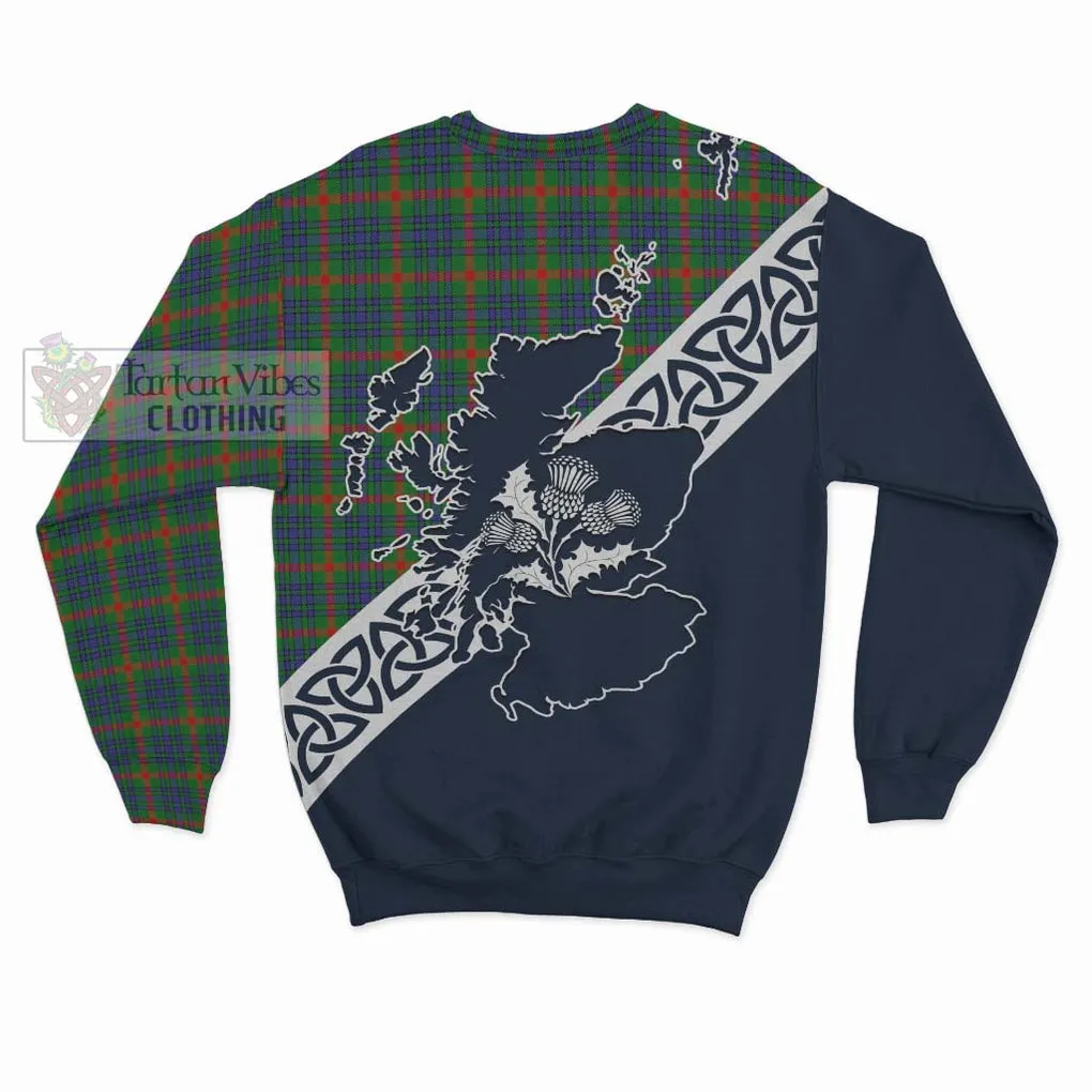 Aiton Tartan Sweatshirt Featuring Thistle and Scotland Map