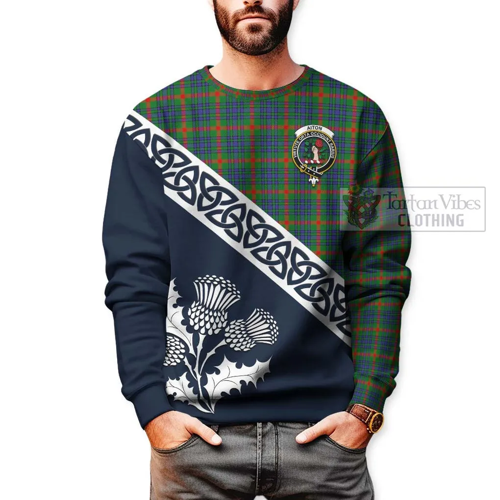 Aiton Tartan Sweatshirt Featuring Thistle and Scotland Map