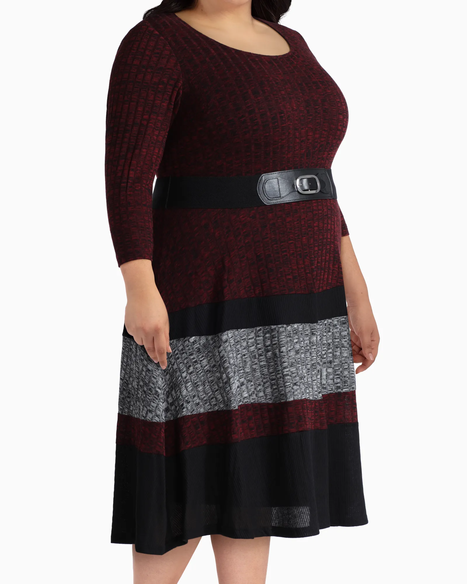 Akron Belted Sweater Dress | Red / Light Grey