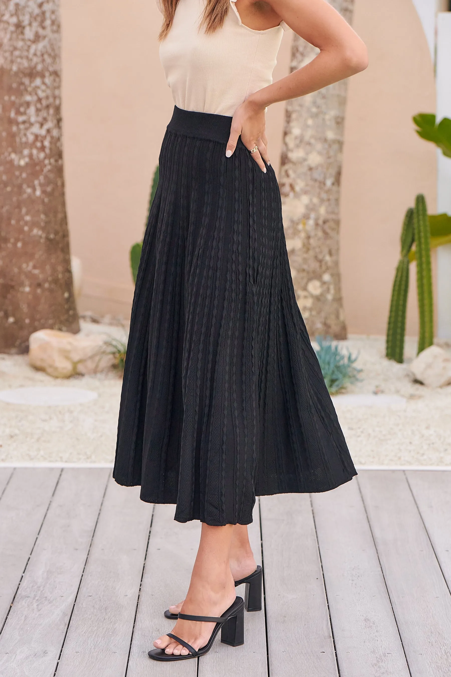 Alice Aline Black Textured Knit Skirt