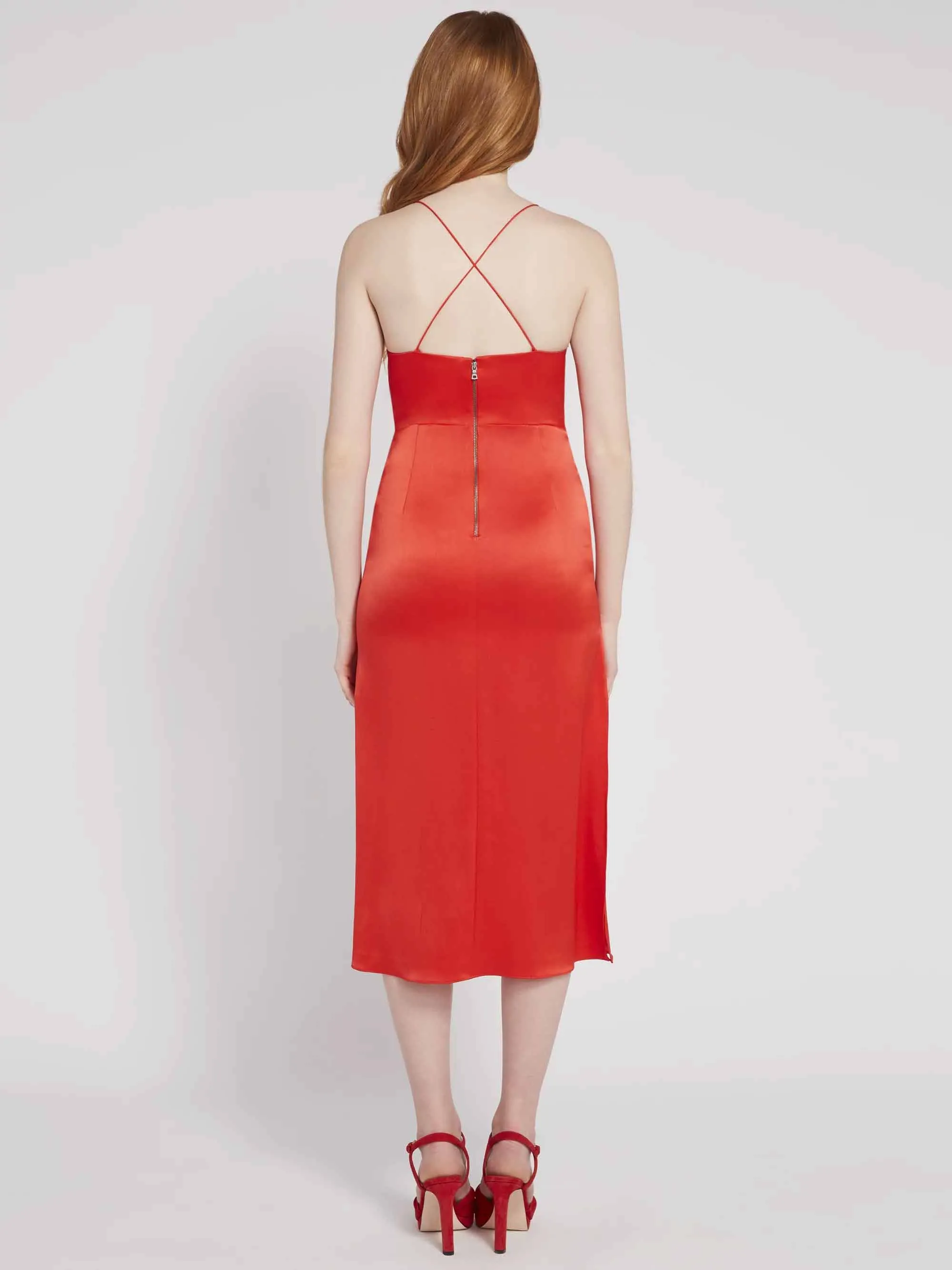 Alice & Olivia - Loraine Seamed Slip Midi Dress in Bright Poppy