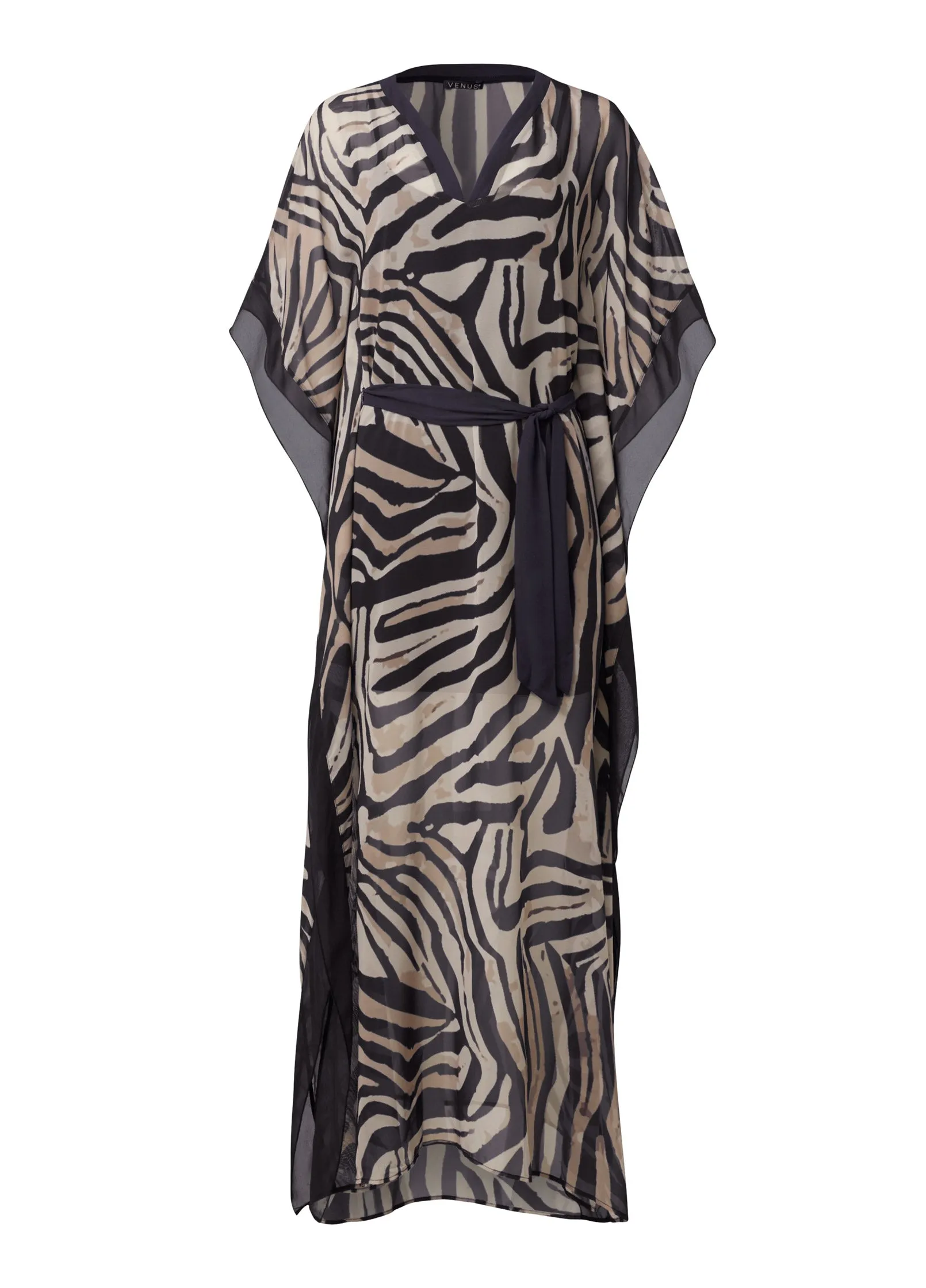 Animal Print Caftan Dress  - Black & Natural